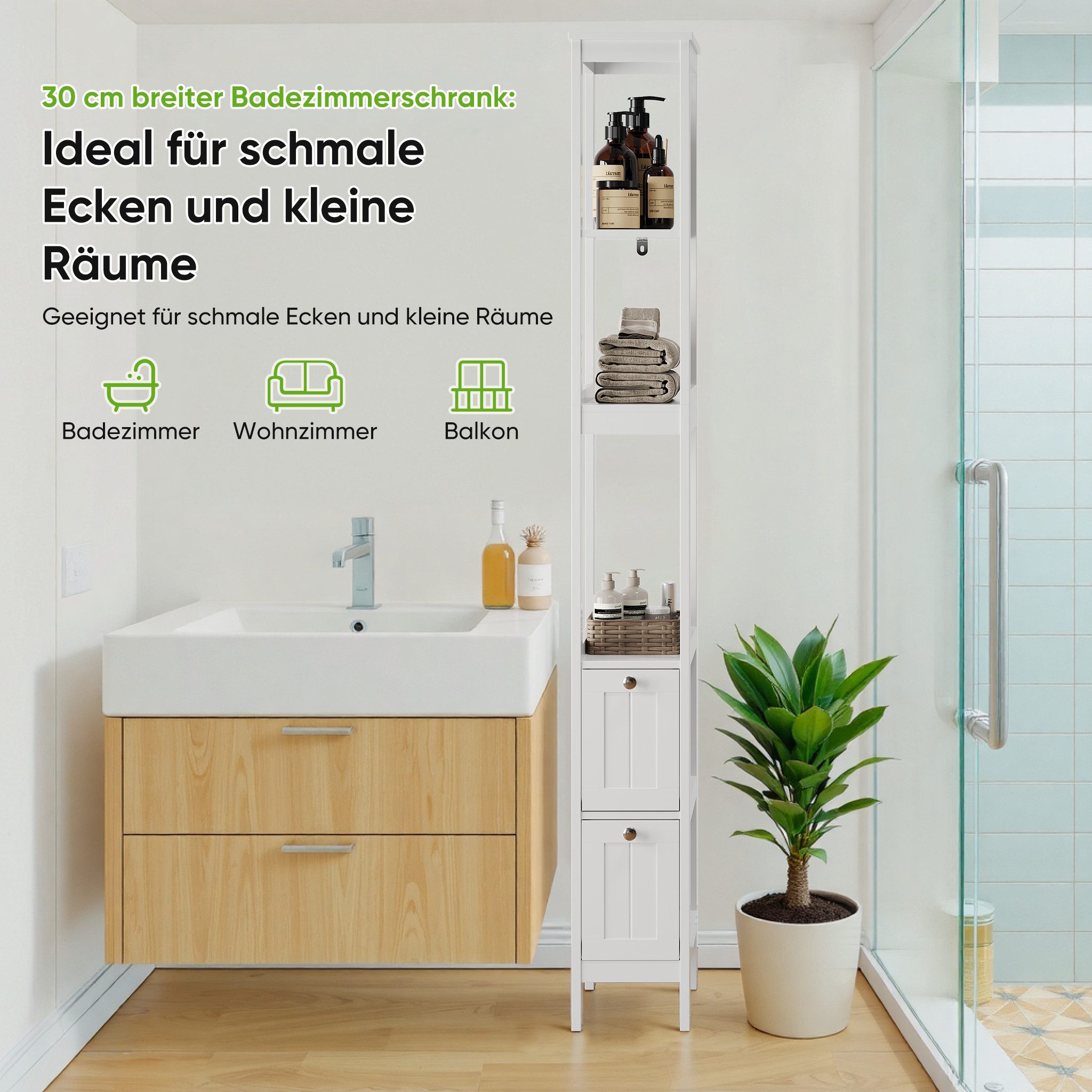 Yorbay Hochschrank Badkommode, Badezimmerschrank mit 3 Regalen & 2 Schublad günstig online kaufen