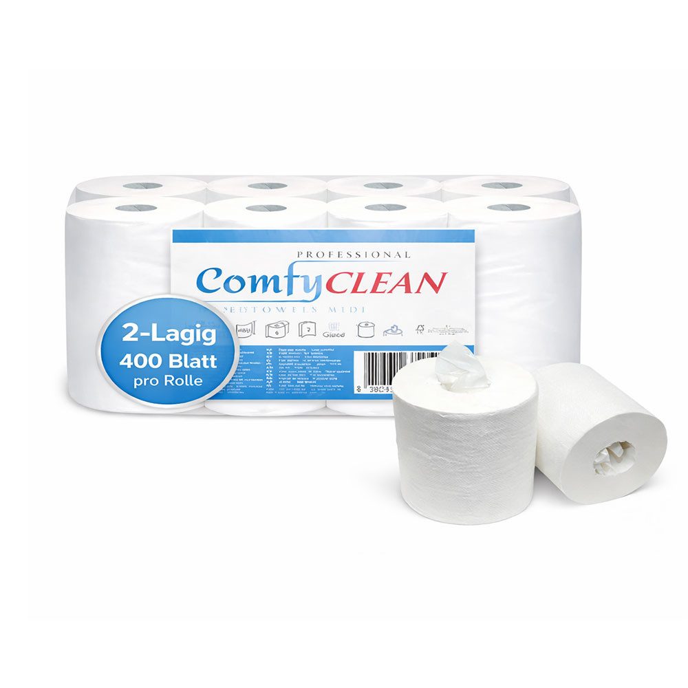 Lauroo Papierhandtuch 6 MIDI Handtuchrolle, Innenabwicklung und Außenabwicklung - Weiß (6-St. 6 Rollen), Innenabwicklung und Außenabwicklung 400 Blatt 2 Lagig