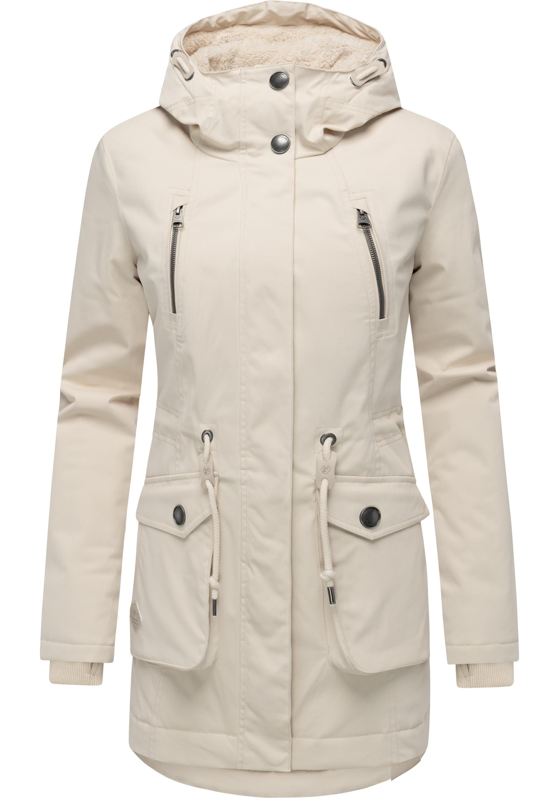 Ragwear Kurzmantel Ellsa YOUMODO Winterparka mit auffälligen Taillenzugkordeln und Kapuze