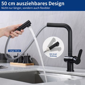 HOMELODY Küchenarmatur Wasserhahn Küche ausziehbar Hochdruck 360° drehbar Mischbatterie edelstahl Spültischarmatur mit Ausziehbar Brause