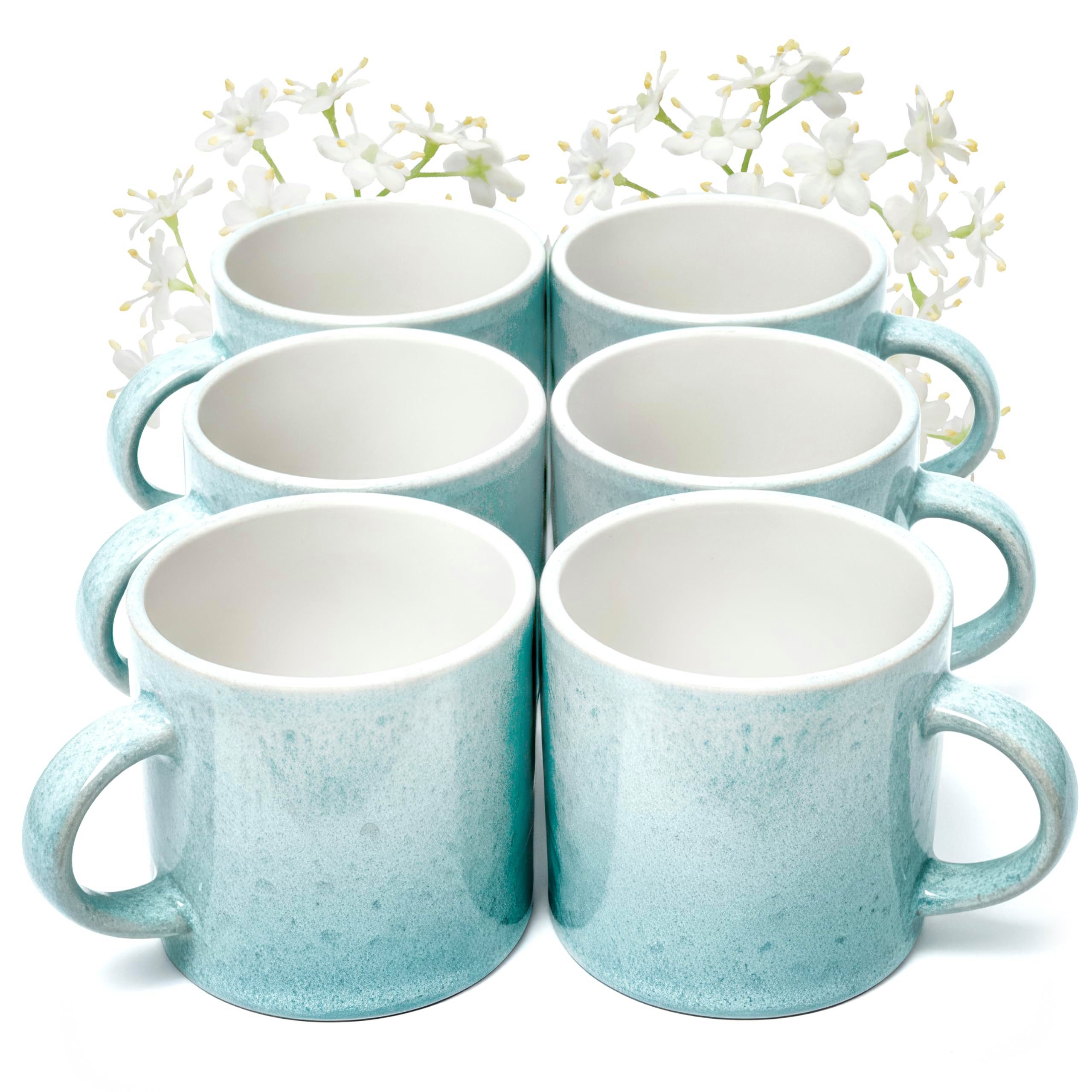PURE LIVING INTERIOR DESIGN Geschirr-Set Ibiza Becher, 6er-Set, 350 ml, Beige Blau, Steingut (6-tlg), 6 Personen, Steingut
