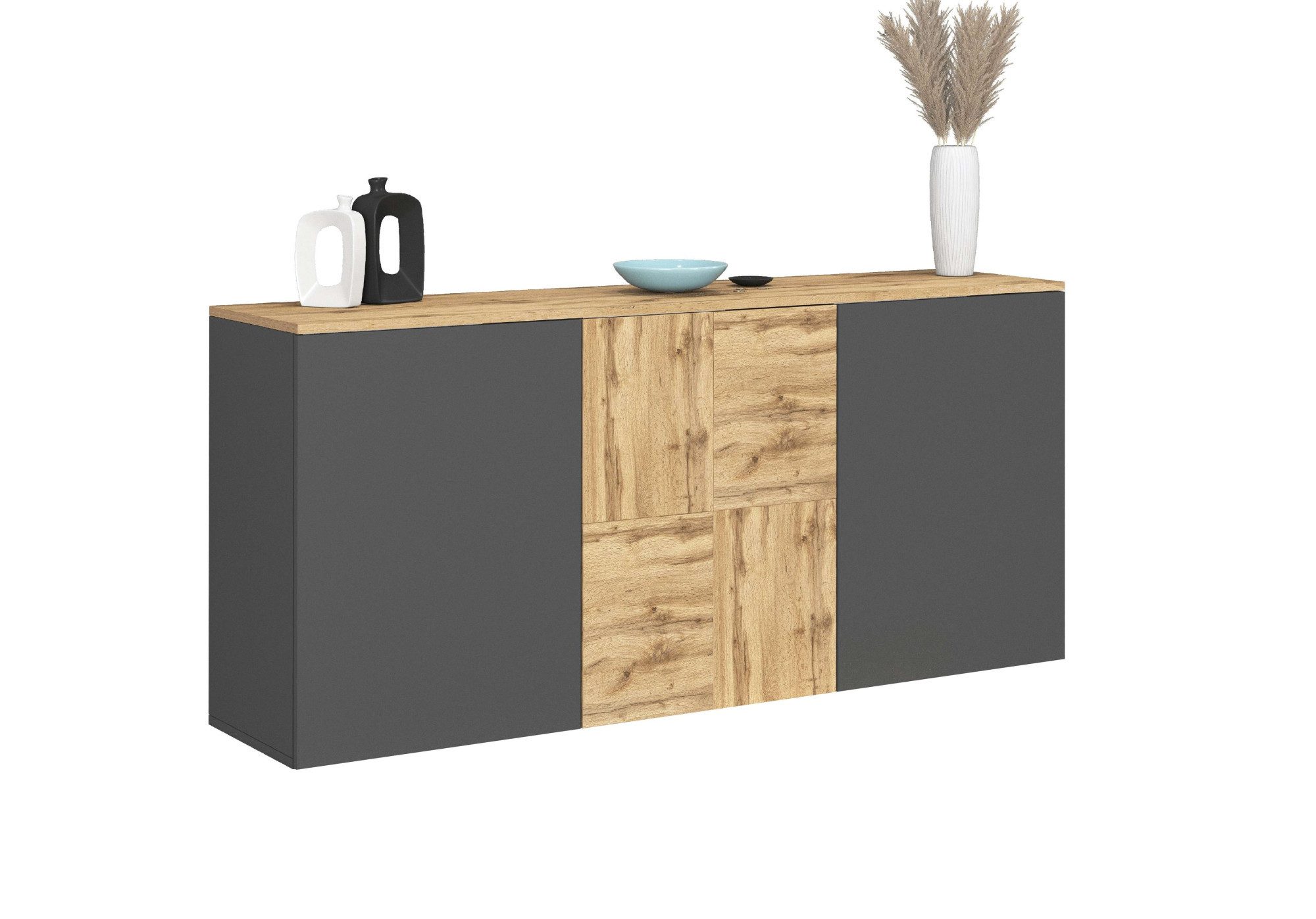 OTTO home Sideboard ISEO, Kommode, Schrank, Sideboard, Lowboard, 6 Fächer, Breite 150 cm (1 St), stehend/hängend, 3 Türen, 6 Fächer, Breite 150 cm