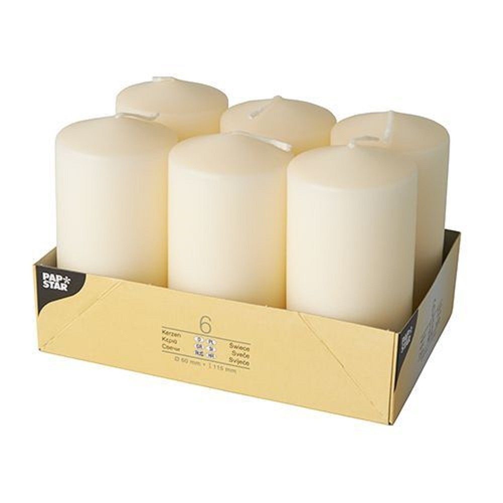 PAPSTAR GmbH Stumpenkerze 6 Stumpenkerzen 6x11,5cm - creme