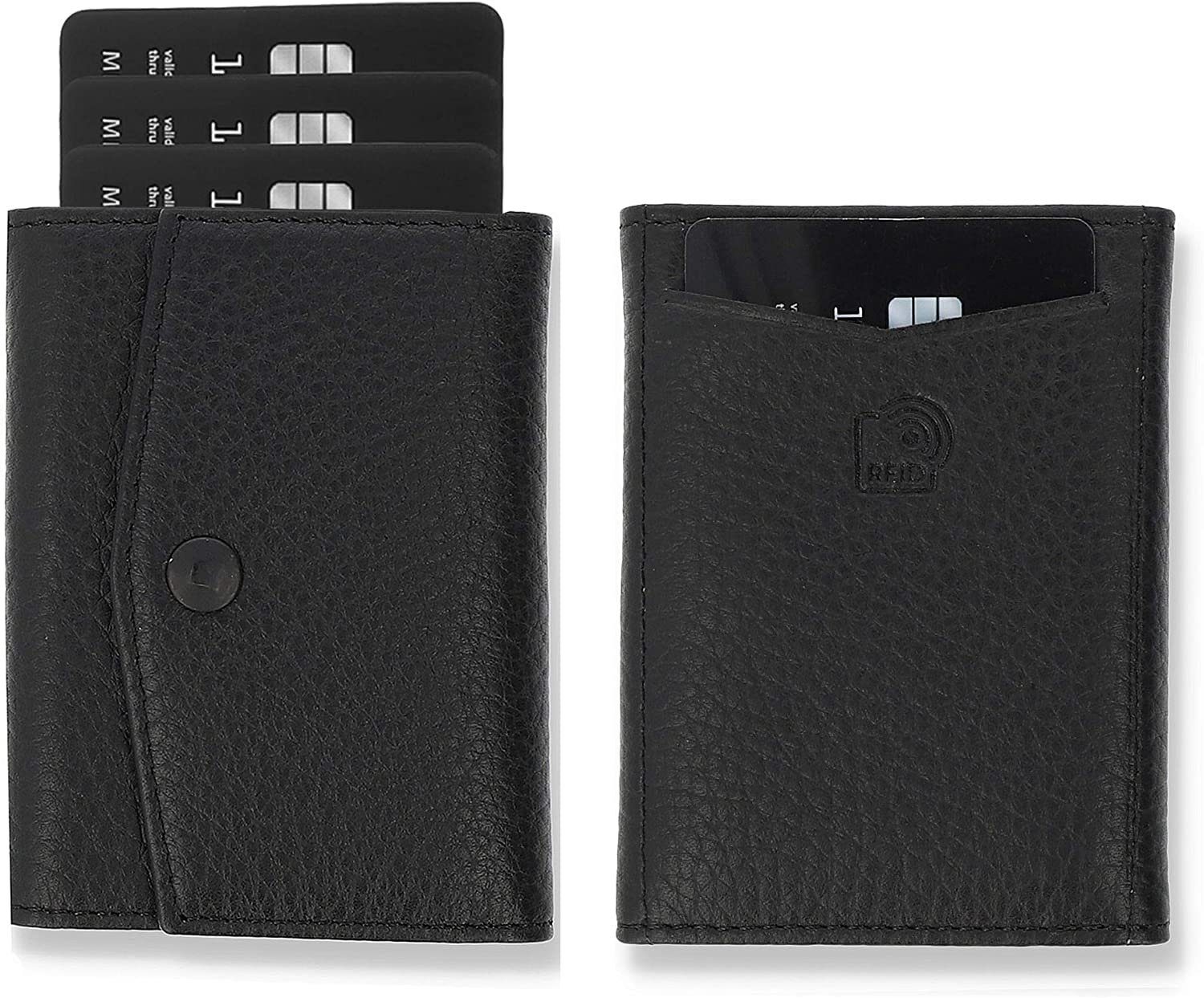 Solo Pelle Geldbörse Slim Wallet mit Münzfach I Geldbeutel mit RFID Schutz I für 12 Karten, RFID Schutz, Echtes Leder, dünne Geldbörse Schwarz ohne Münzfach
