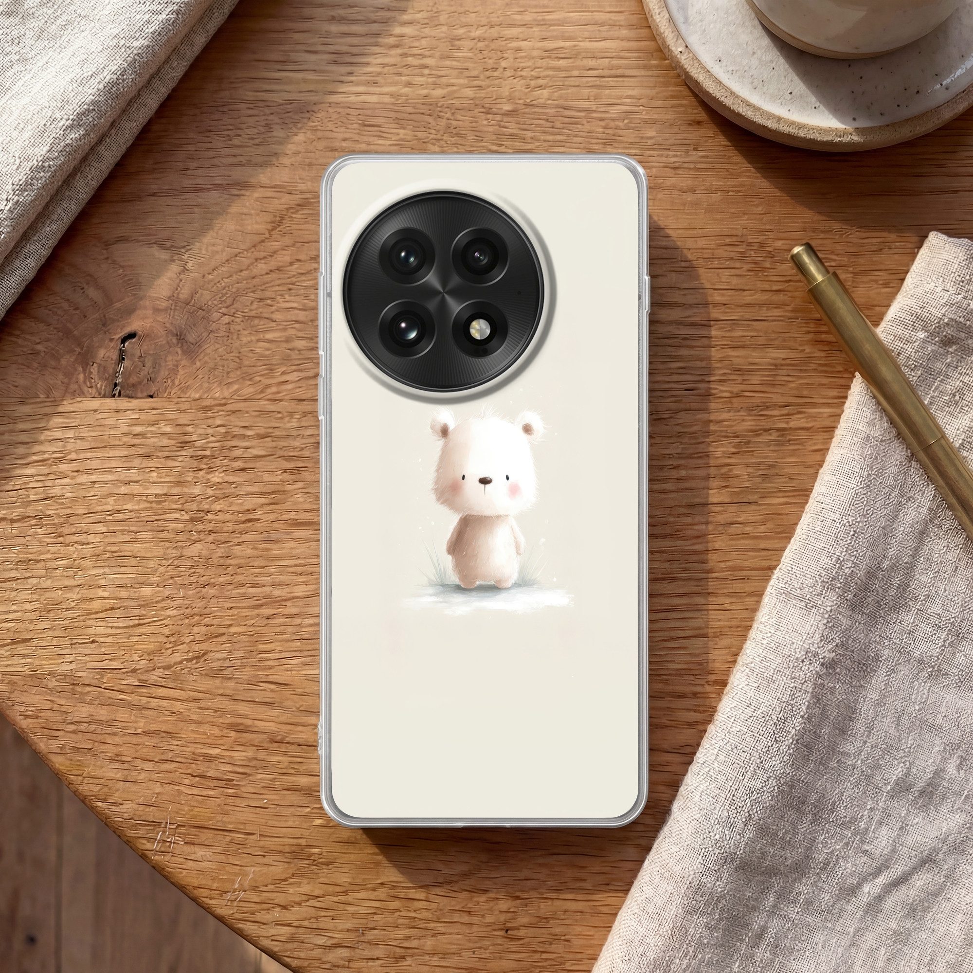 MuchoWow Handyhülle für OnePlus 13 Bär - Schneeflocke - Weiß - Flauschig, Phone Case, Silikon, Schutzhülle Dünn