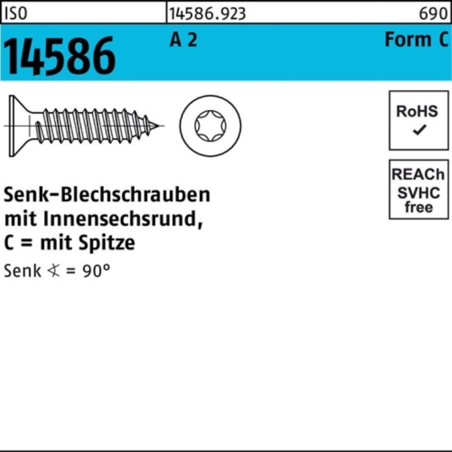 Reyher Schraube 500er Pack Senkblechschraube ISO 14586 ISR/Spitze 5,5x 19 -C T25 A 2 5