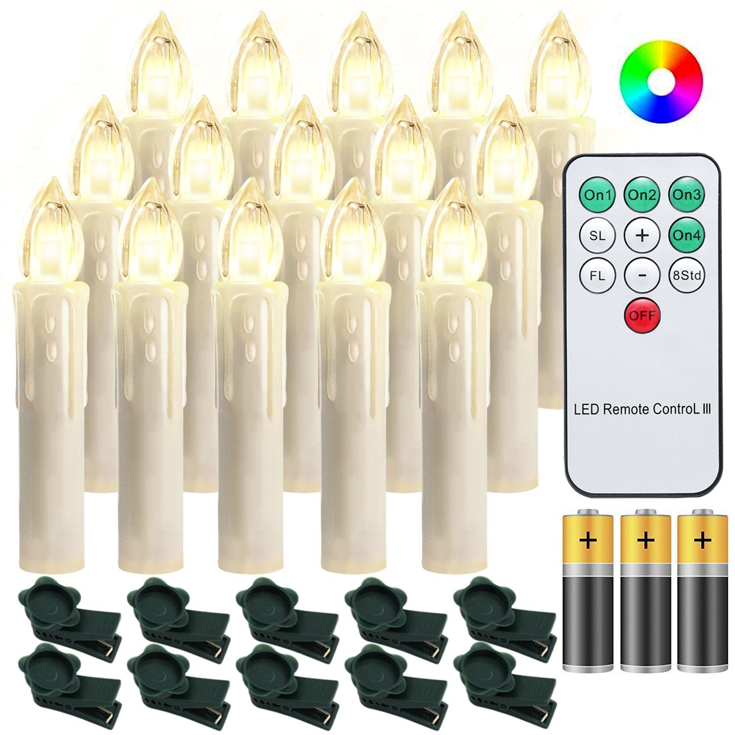 Clanmacy LED-Christbaumkerzen 10-100x LED Weihnachtskerzen Mit Batterie  kabellose Weihnachtsbeleuchtung Kerzen Party Warmweiß+Weiß+RGB
