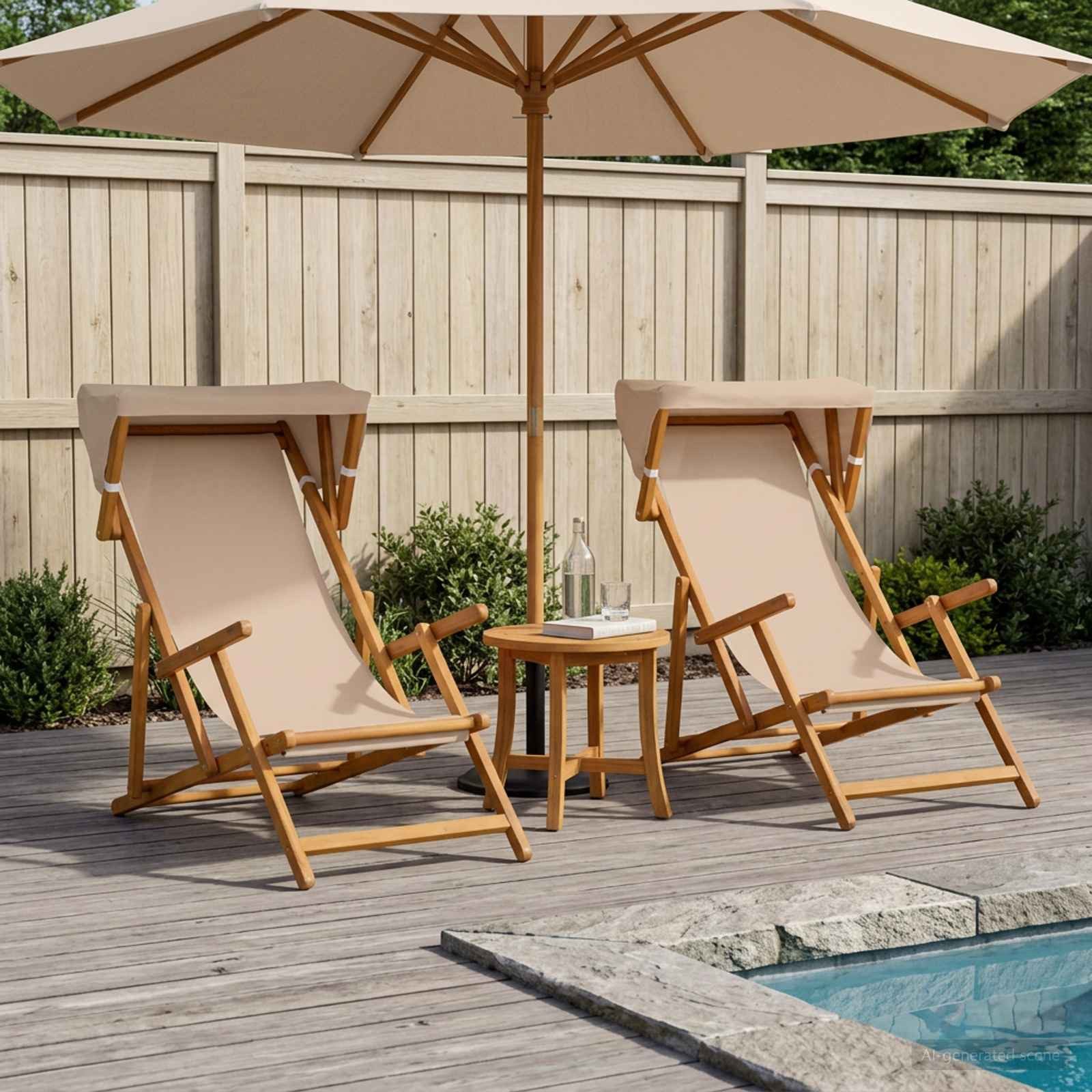 vidaXL Gartenliege Liegestuhl 2 stk. 3 Position Massives Eukalyptus Holz Taupe, 2 St.