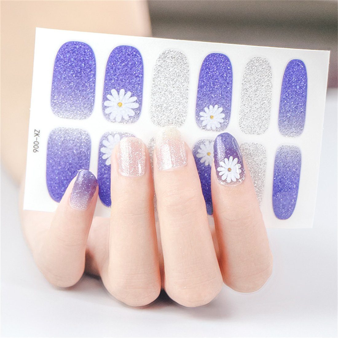 KSYLH Nageldesign Zubehör Daisy Waterproof Nail Sticker 10er Set, 3D Nail Art Sticker Set