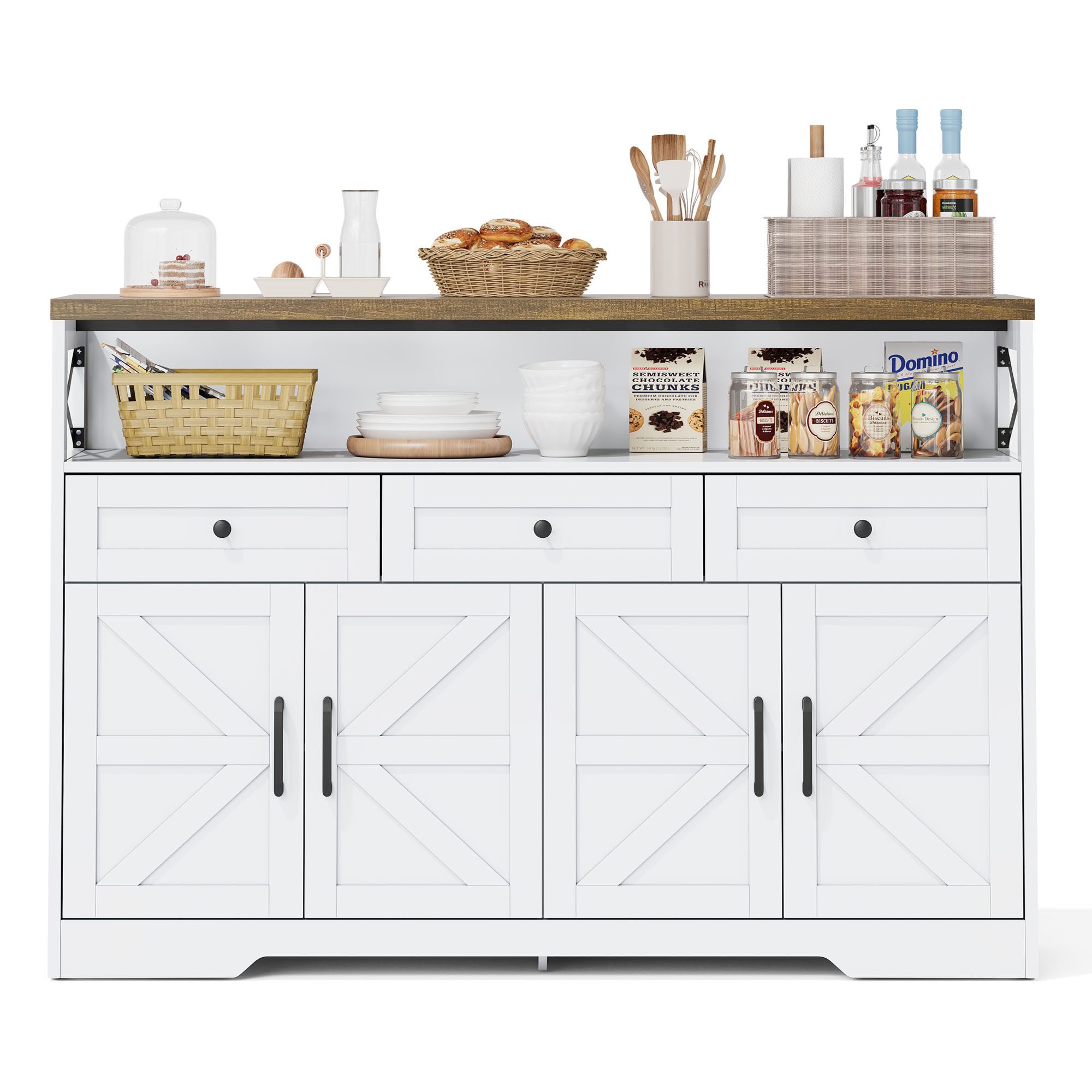Flieks Kommode mit 3 Schubladen und 4 Türen (1 St., B140/T35/H95 cm), Sideboard mit verstellbare Einlegeböden Wohnzimmerschrank Küchenbuffet