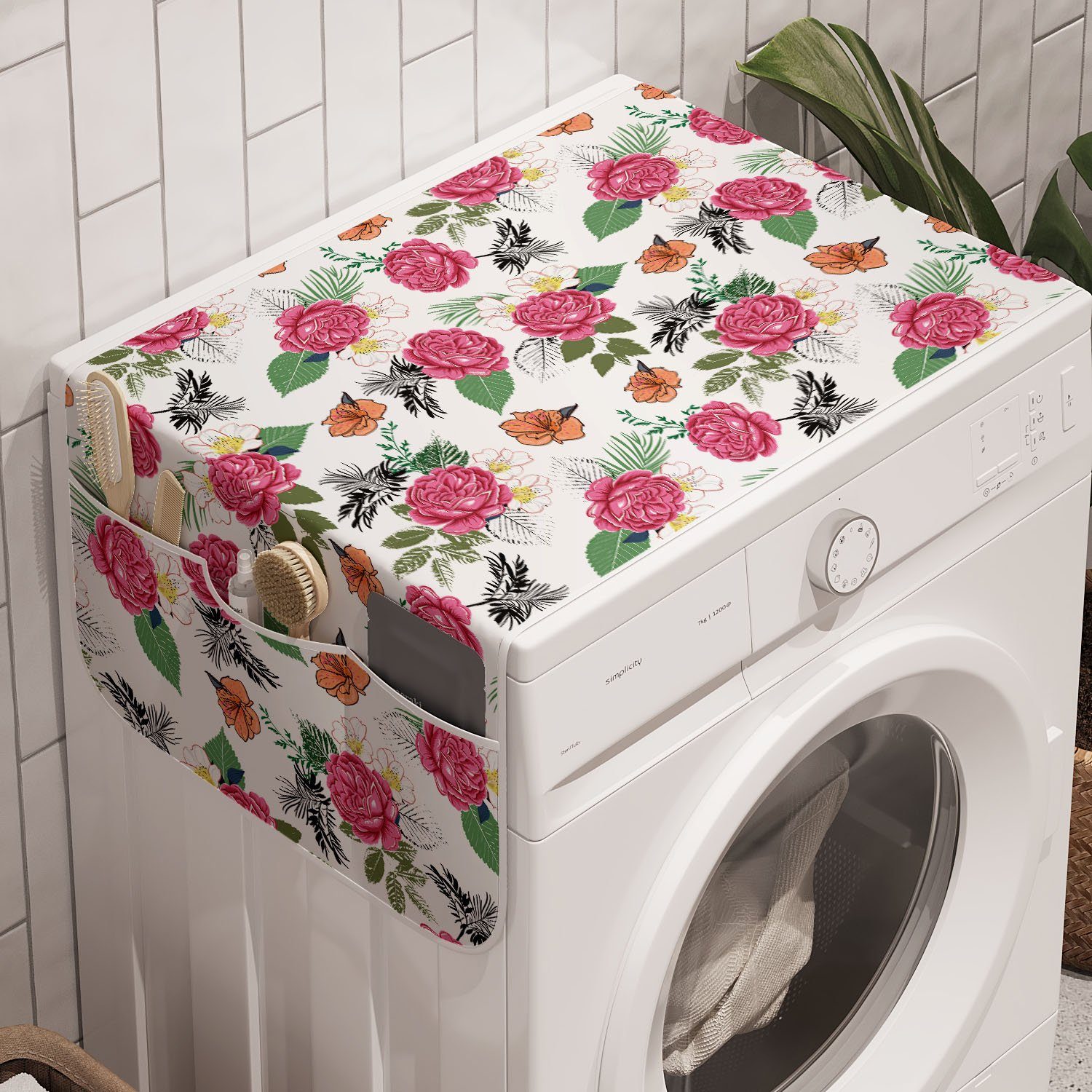 für und Garten Anti-Rutsch-Stoffabdeckung Badorganizer Abakuhaus Rosen Trockner, Waschmaschine Floral Englische Wilder