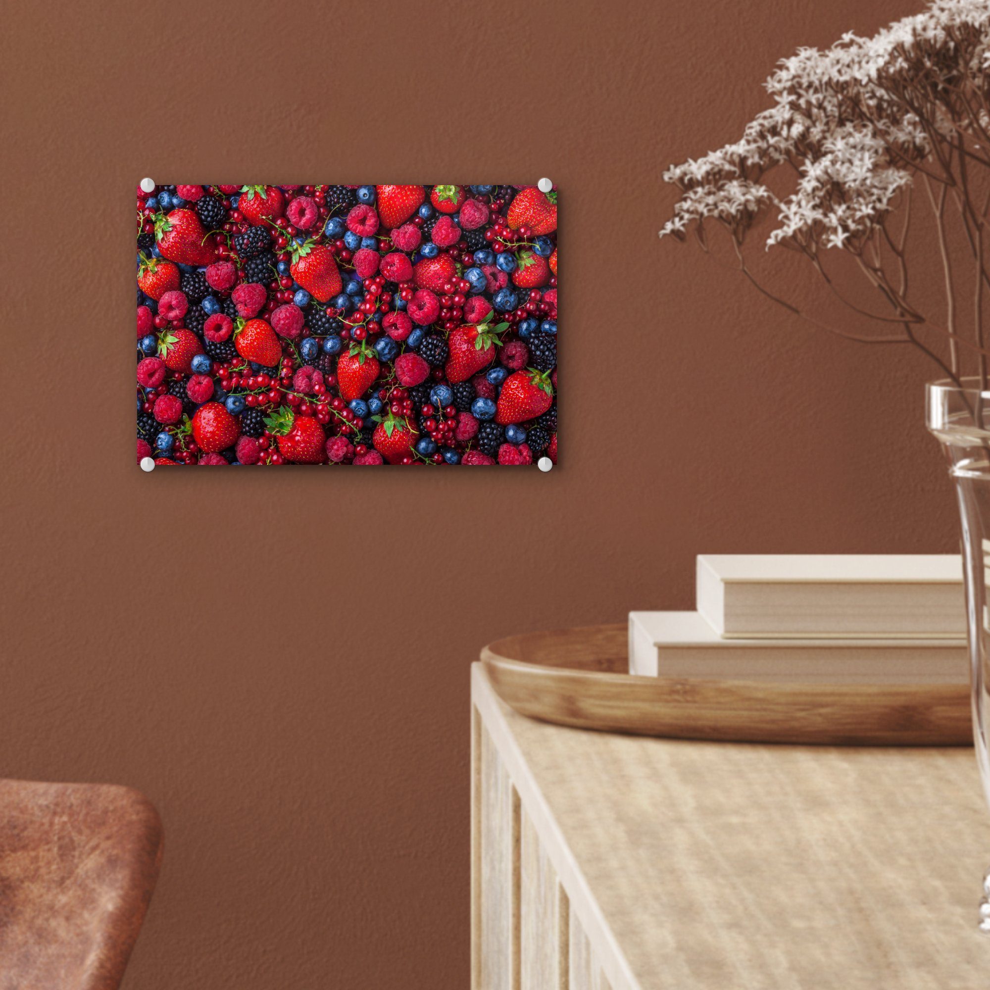 MuchoWow Acrylglasbild Erdbeere, Obst - Bilder (1 Wandbild - - Glasbilder - Foto auf St), Glas Glas - Wanddekoration auf Wald