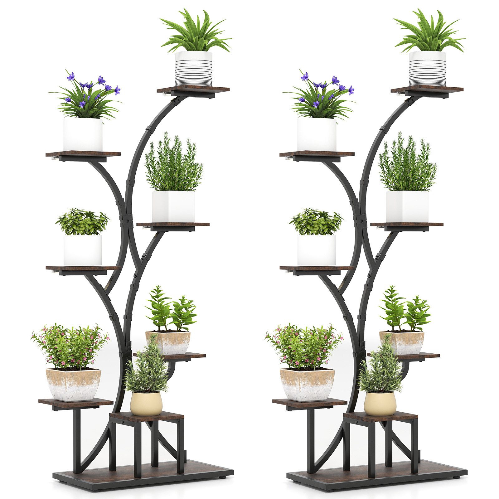 COSTWAY Blumenständer Pflanzenständer mit Wachstumslichtern (2 St), 8-stöckiges Pflanzenregal