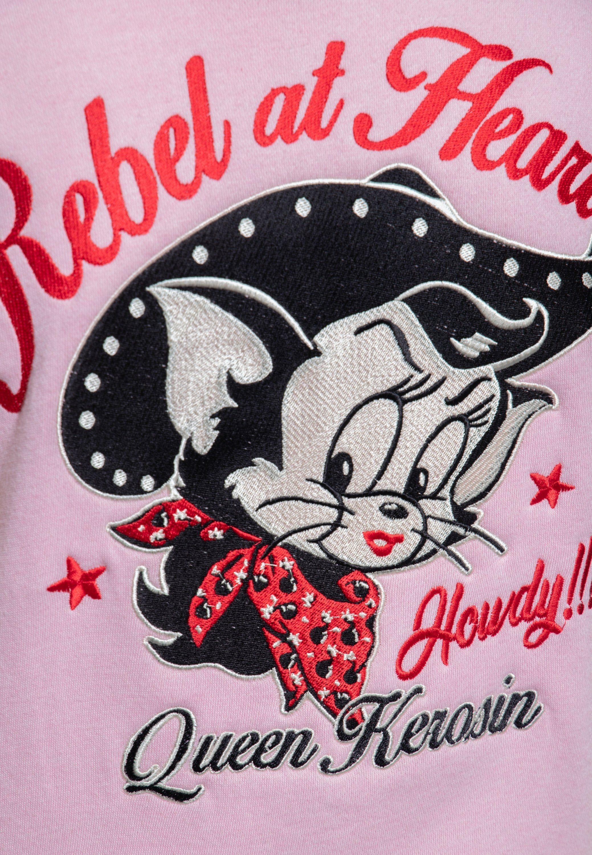 pink hochwertiger at Rebel Vintage Heart Design Collegejacke im Mit QueenKerosin Comic Stickerei