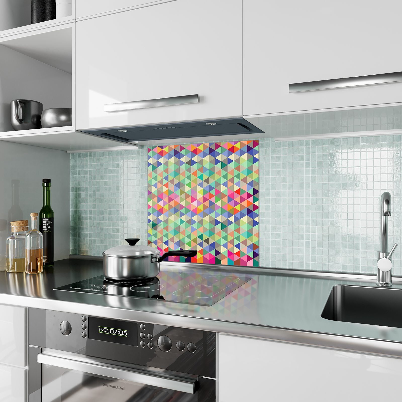 Primedeco Küchenrückwand Küchenrückwand Spritzschutz Glas mit Farbmuster Motiv