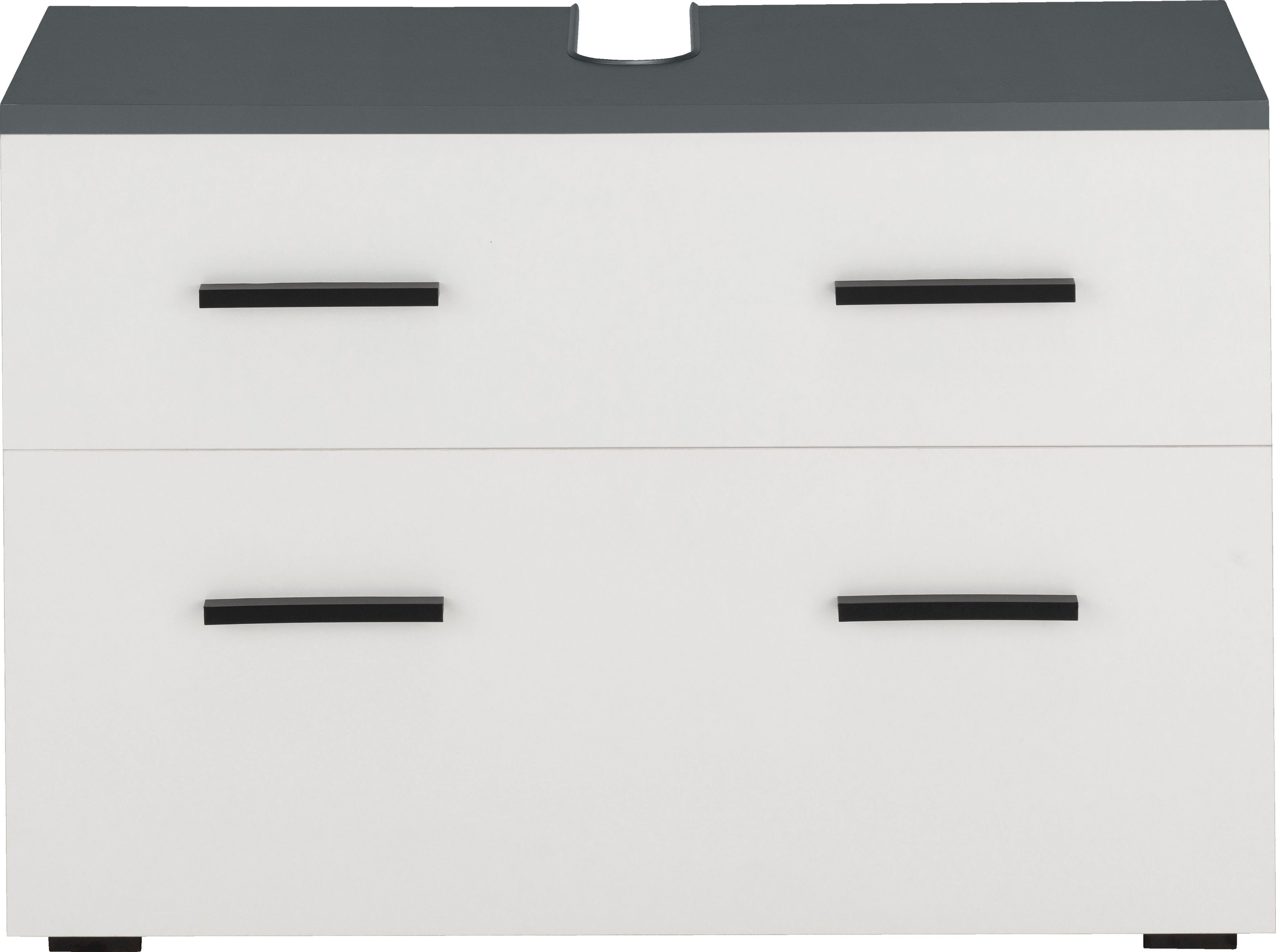 INOSIGN Waschbeckenunterschrank Skara mit Klappe und Schubkasten, schwarze Griffe, Breite 80 cm, Höhe 55 cm