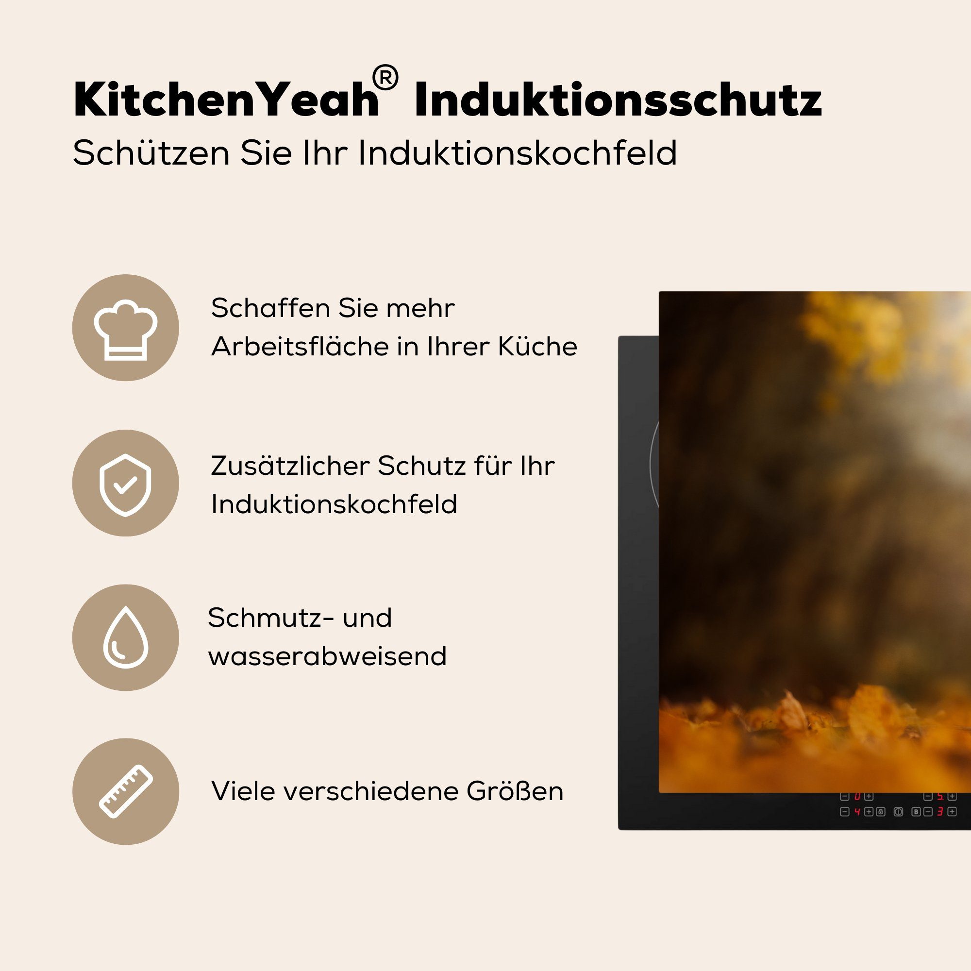 cm, Vinyl, Laub die für küche, tlg), - - MuchoWow Induktionskochfeld (1 Ceranfeldabdeckung Herdblende-/Abdeckplatte Herbst, Hund Schutz 81x52