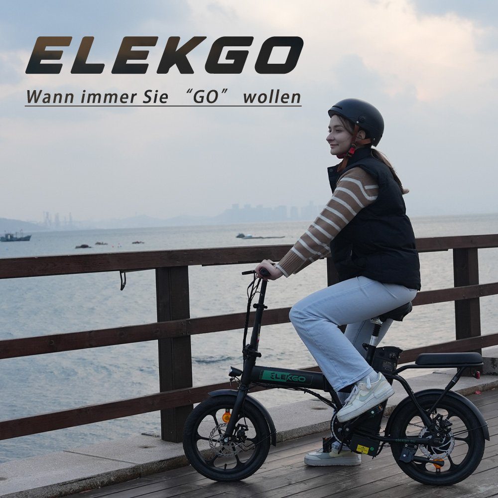 RCB E-Bike cityrad 8.4Ah elektro Elektrofahrrad, 16 Schwarz 36V Display LCD ELEKGO-EG05 35-70km Heckmotor, zoll Klappbares