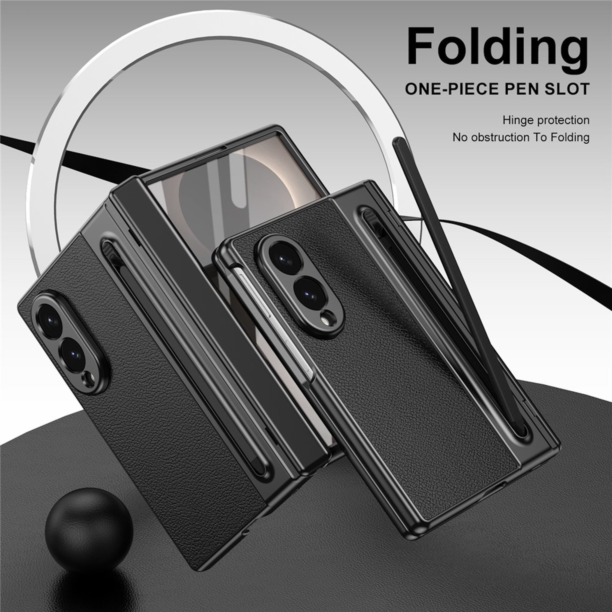 Wigento Handyhülle Klapphülle + 9H Schutzglas + Stift Samsung Galaxy Z Fold8 5G Schwarz 7,60 Zoll, Stifthalter, Scharnier Schutz, Schutzglas – Bild 2 von 5