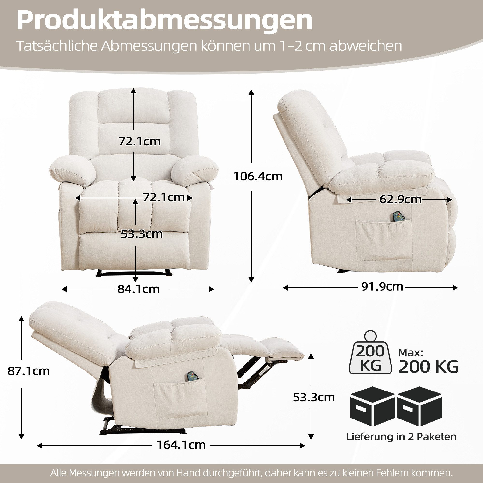 Bonzy Home Massagesessel Relaxsessel mit Massage und Wärmefunktion, verstellbarer Fernsehsessel, Extra breite gepolsterte Armlehnen & praktische Seitentasche – Bild 2 von 5