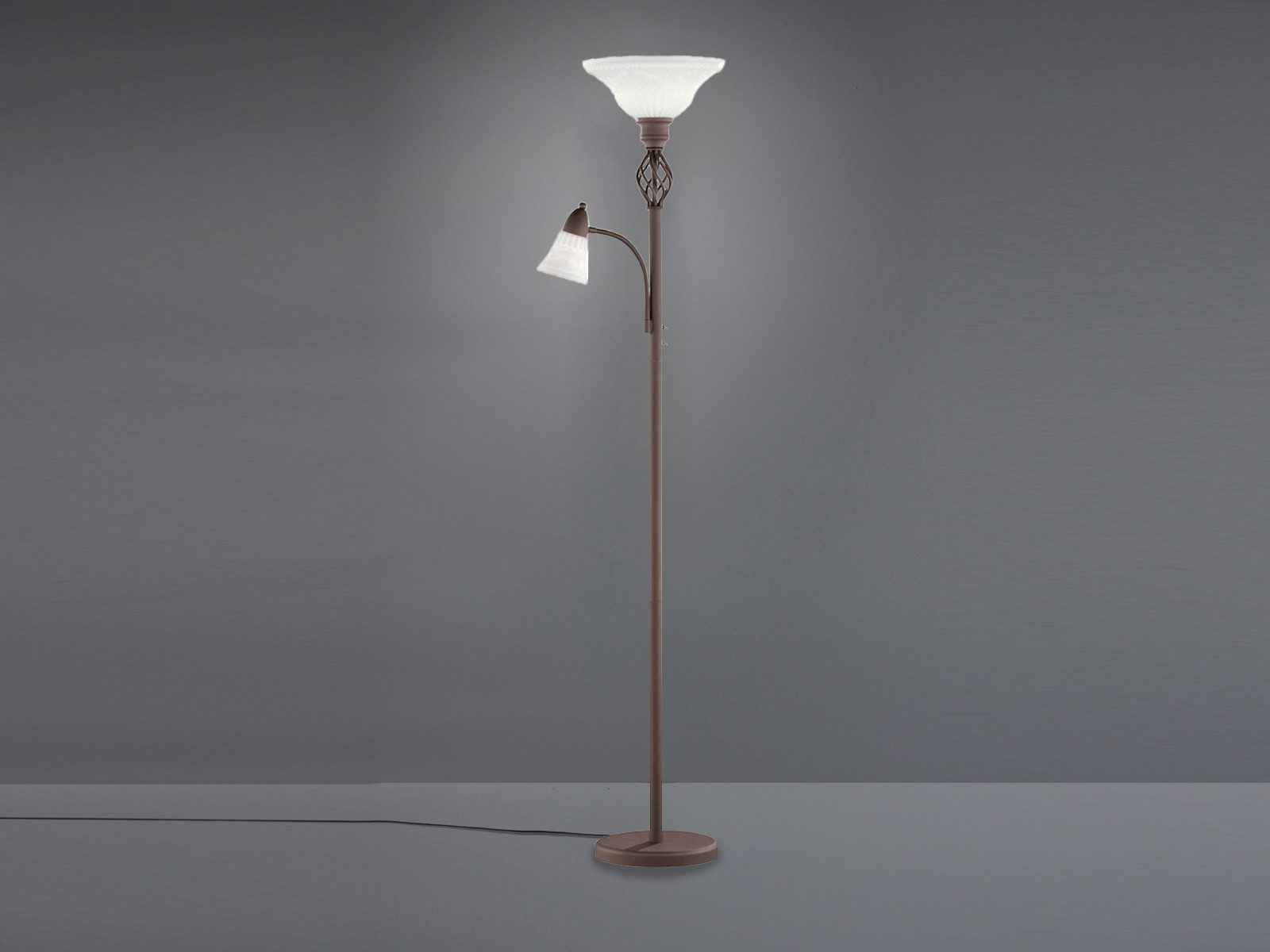 TRIO Leuchten LED Deckenfluter, Dimmfunktion, LED wechselbar, Warmweiß, Stehlampe Landhaus-stil mit Leselampe Glas Lampenschirm, Höhe 180cm