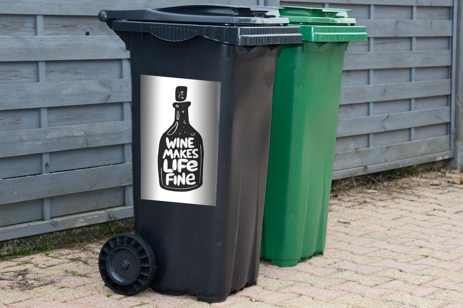 MuchoWow Wandsticker Wein Zitat - Container, Abfalbehälter - Flasche St), Mülleimer-aufkleber, Sticker, Mülltonne, (1