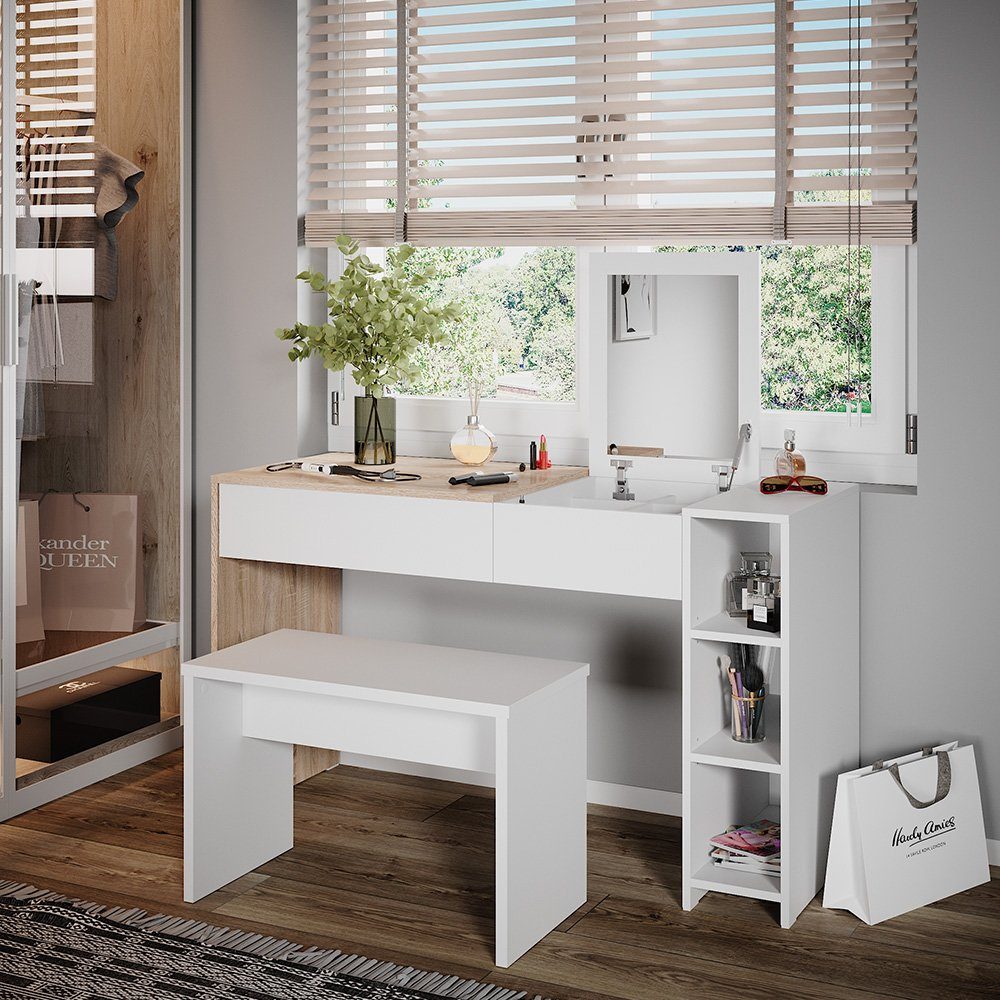 Vicco Schminktisch Kira, Weiß/Sonoma, 129.6 cm günstig online kaufen