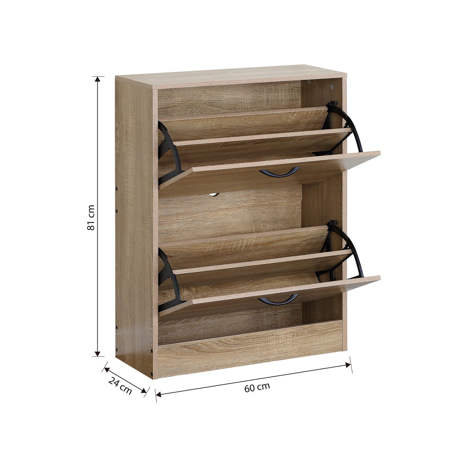 HTI-Living Schuhschrank Schuhkipper Sonoma mit 2 Klappfächern 60 x 81 x 24 cm (1 Stück, 1-St., 1 Schuhkipper mit 2 Klappfächern) modern Platzsparend – Bild 2 von 5
