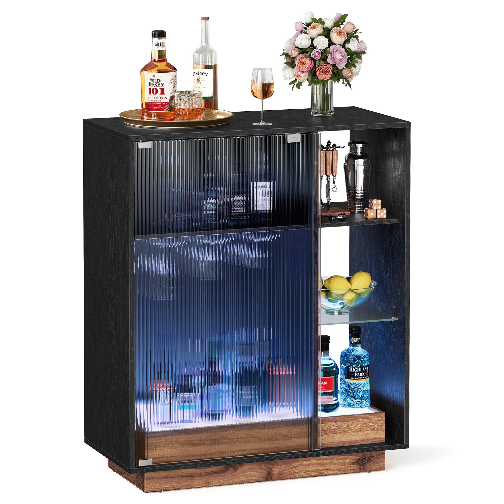 VASAGLE Sideboard Weinschrank mit Beleuchtung, Sideboard mit LED, 42 x 88 x 105 cm (T x B x H), bis 52,2 kg