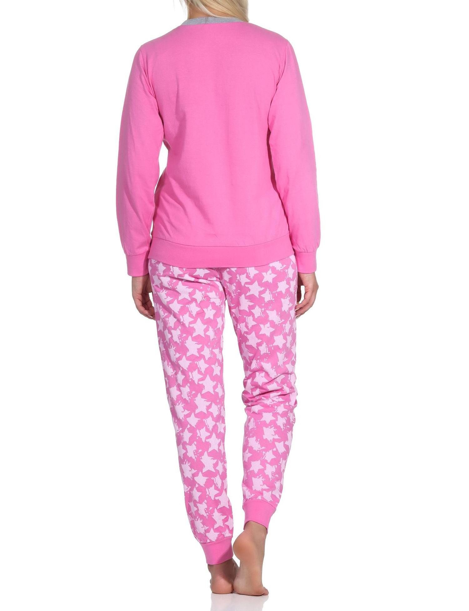 Normann Pyjama Normann Damen Schlafanzug mit Bündchen in wunderschöner Sternenoptik – Bild 3 von 4