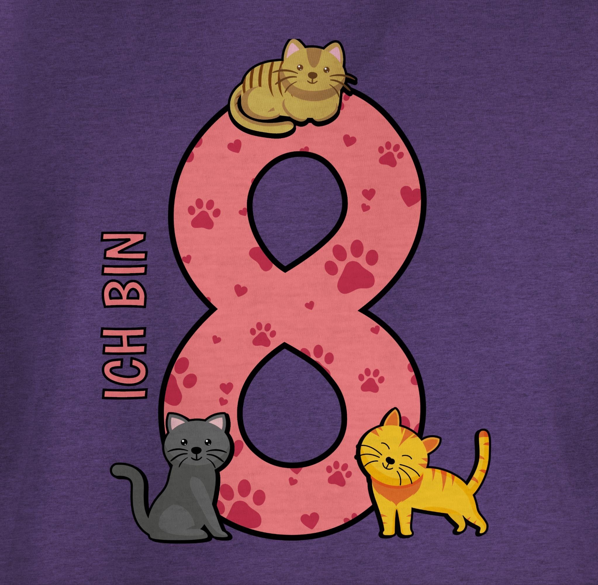 8. 3 Achter T-Shirt Meliert Katzen Geburtstag Shirtracer Lila