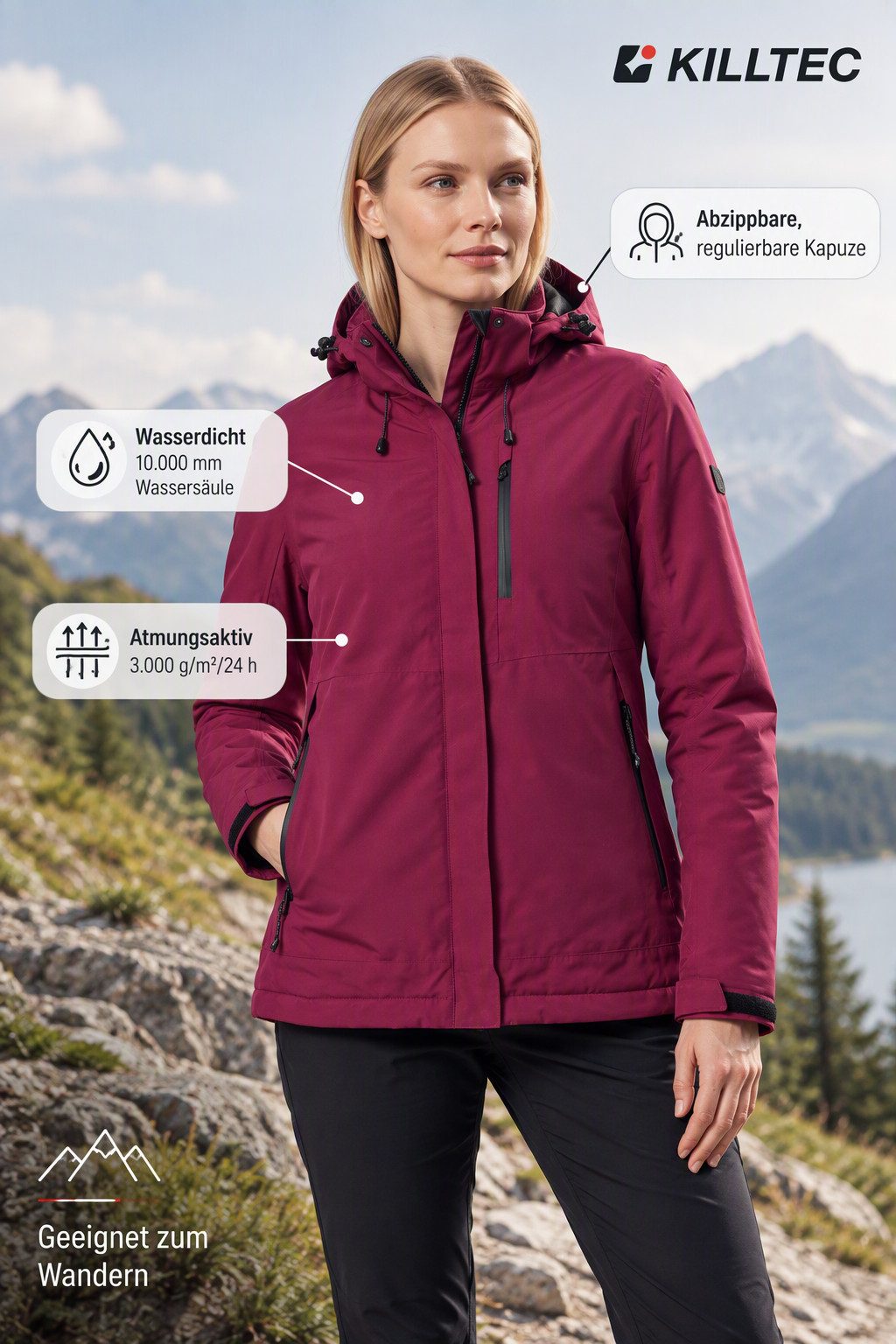 Killtec Funktionsjacke KOW 219 WMN JCKT mit abzippbarer, regulierbarer Kapuze, winddicht, atmungsaktiv – Bild 3 von 5