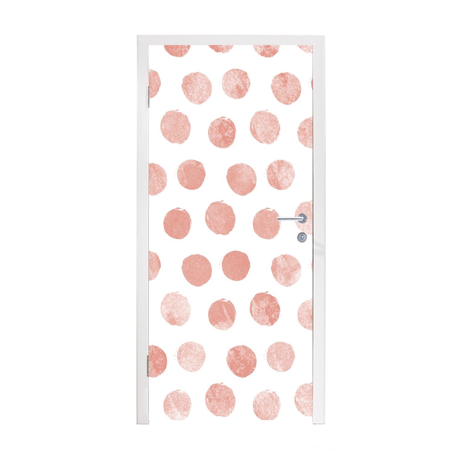 MuchoWow Türtapete Polka dots - Rosa - Weiß, Matt, bedruckt, (1 St), Fototapete für Tür, Türaufkleber, 75x205 cm