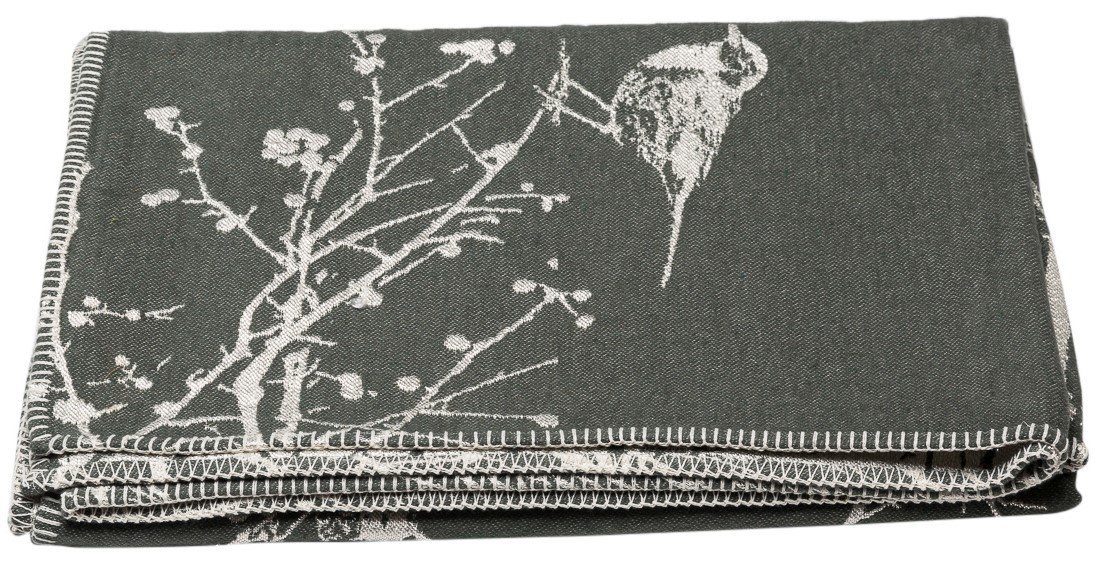DAVID Wohndecke Glanzeffekt mit 200 'Zweige x Vögelchen' 135 Diva cm, FUSSENEGGER Tannengrün mit