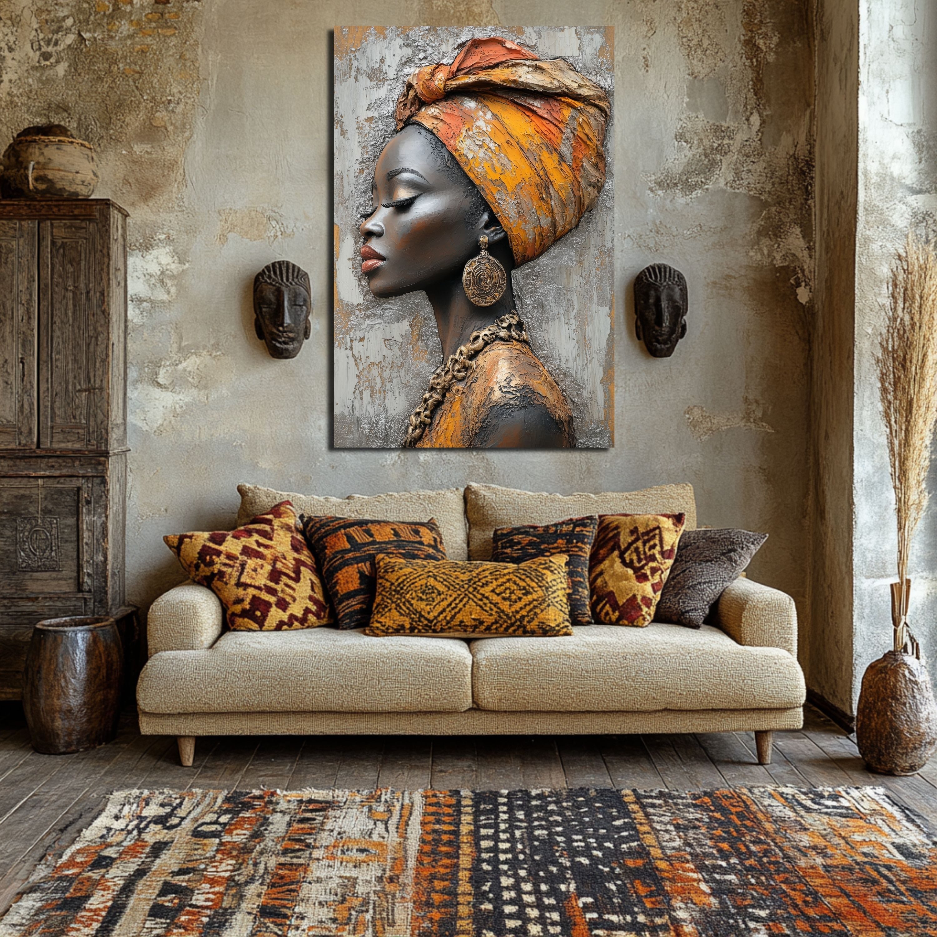 DARO Design Leinwandbild Modern Abstrakt Wandbilder XXL Wandbild Wand Deko Leinwand Bilder, (afrikanische Frau - Bild groß Wohnzimmer Schlafzimmer Küche Esszimm – Bild 5 von 5