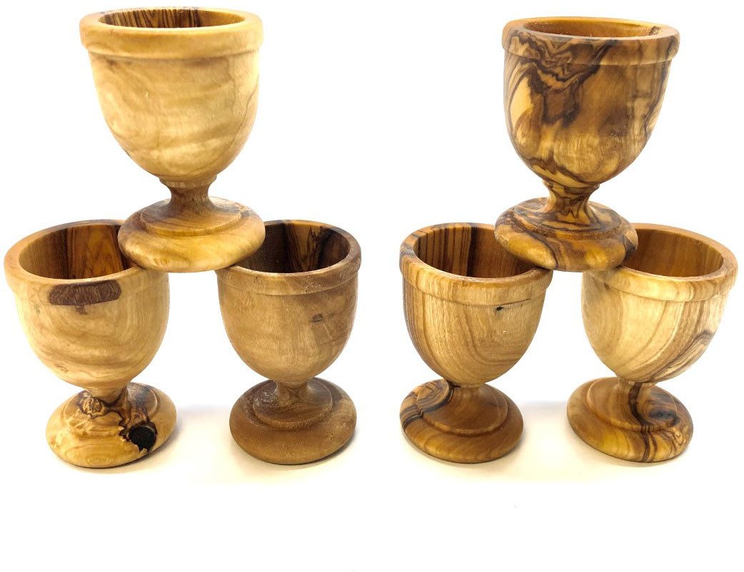 Olivenholz-erleben Eierbecher KLASSIK gedrechselt aus edlem Olivenholz, (Set, 6-tlg., 6x Eierbecher), Handarbeit, Angenehme Haptik, Lebensmittelecht & unbehande – Bild 3 von 5