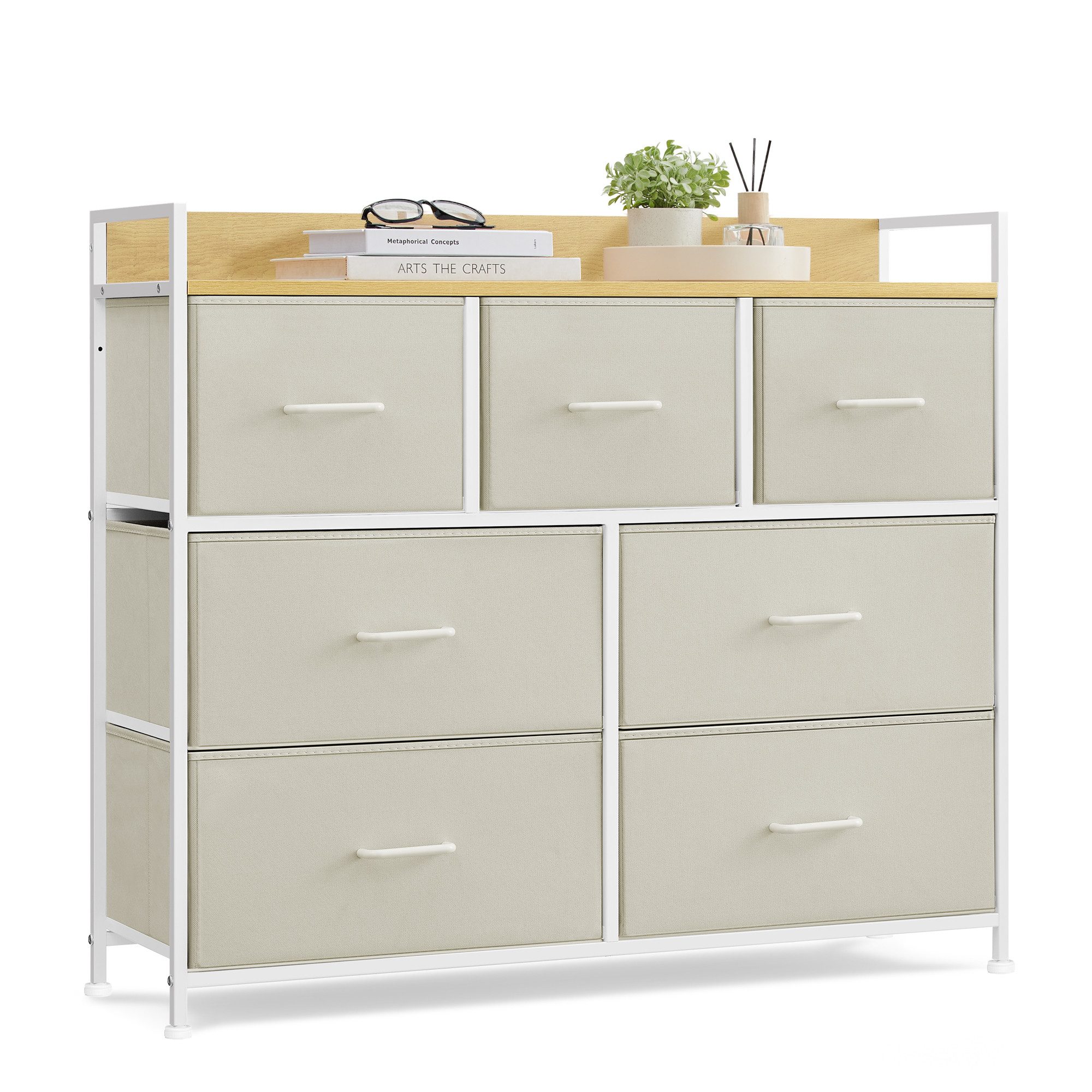 SONGMICS Kommode, Schrank, 7 Schubladen mit Griffen, Industrie-Design,98×85×28.5cm