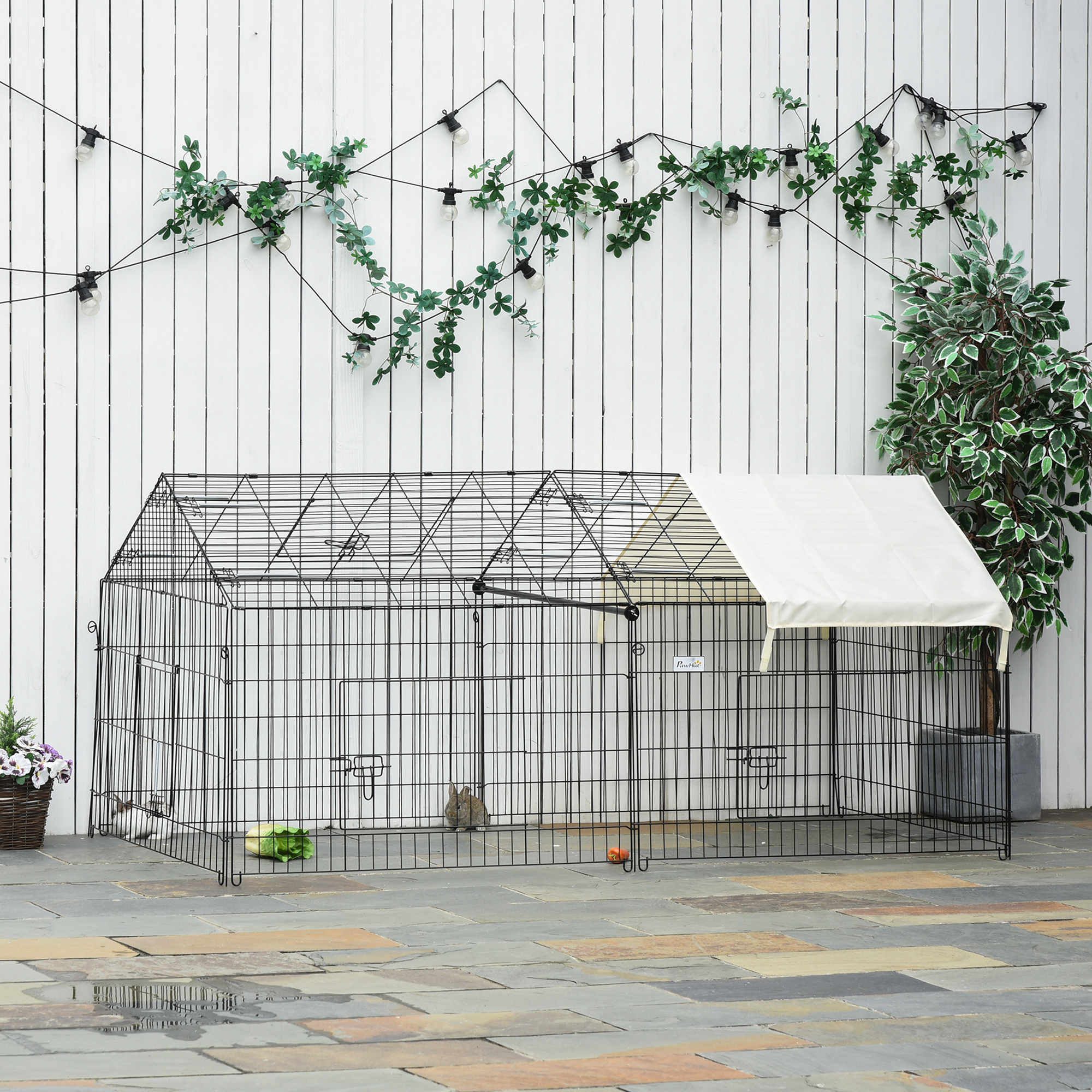 PawHut Kleintierkäfig mit Abdeckung, Stahl, 220 x 103 x 103 cm, Beige