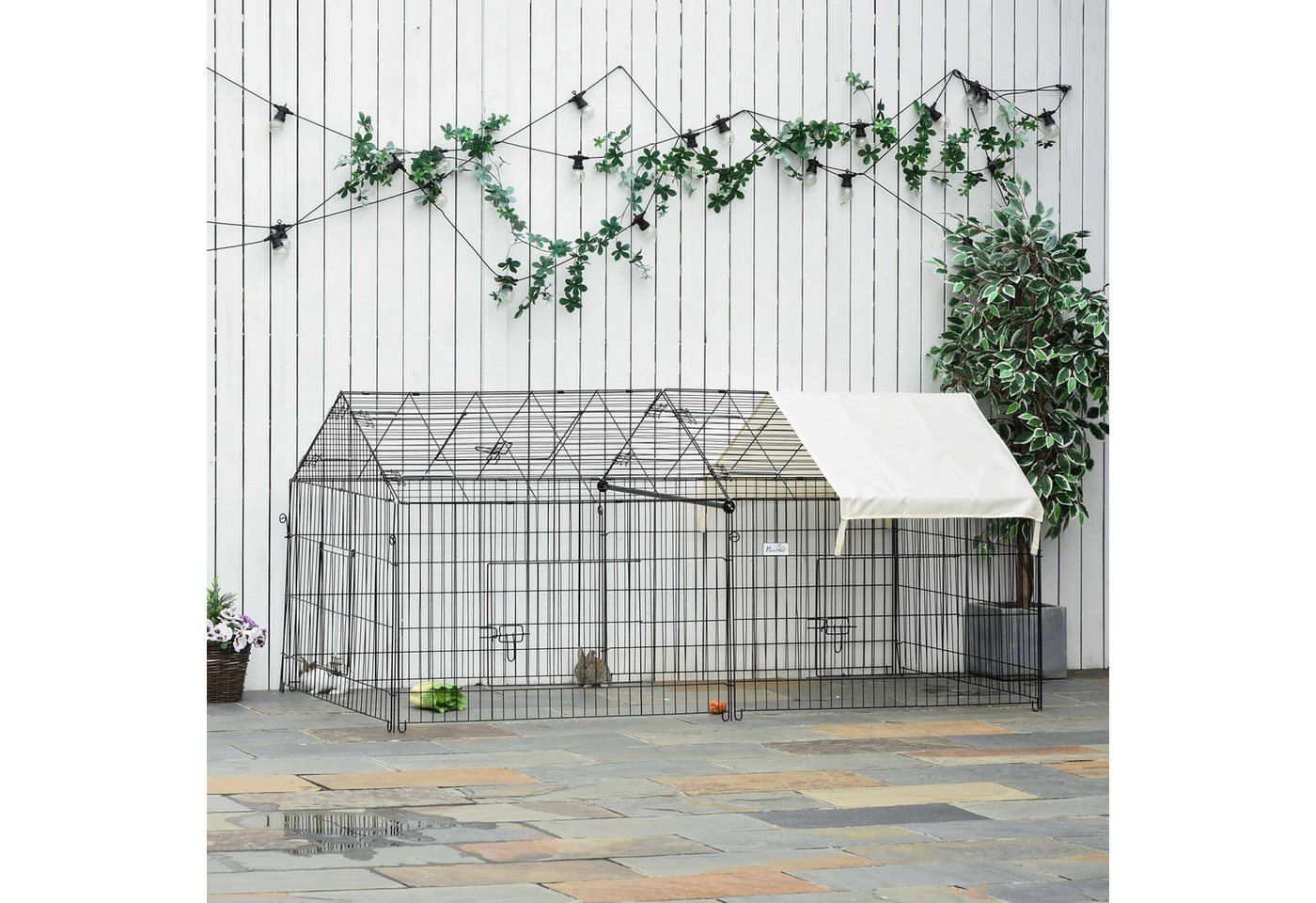 Thumbnail - PawHut Kleintierkäfig mit Abdeckung, Stahl, 220 x 103 x 103 cm, Beige