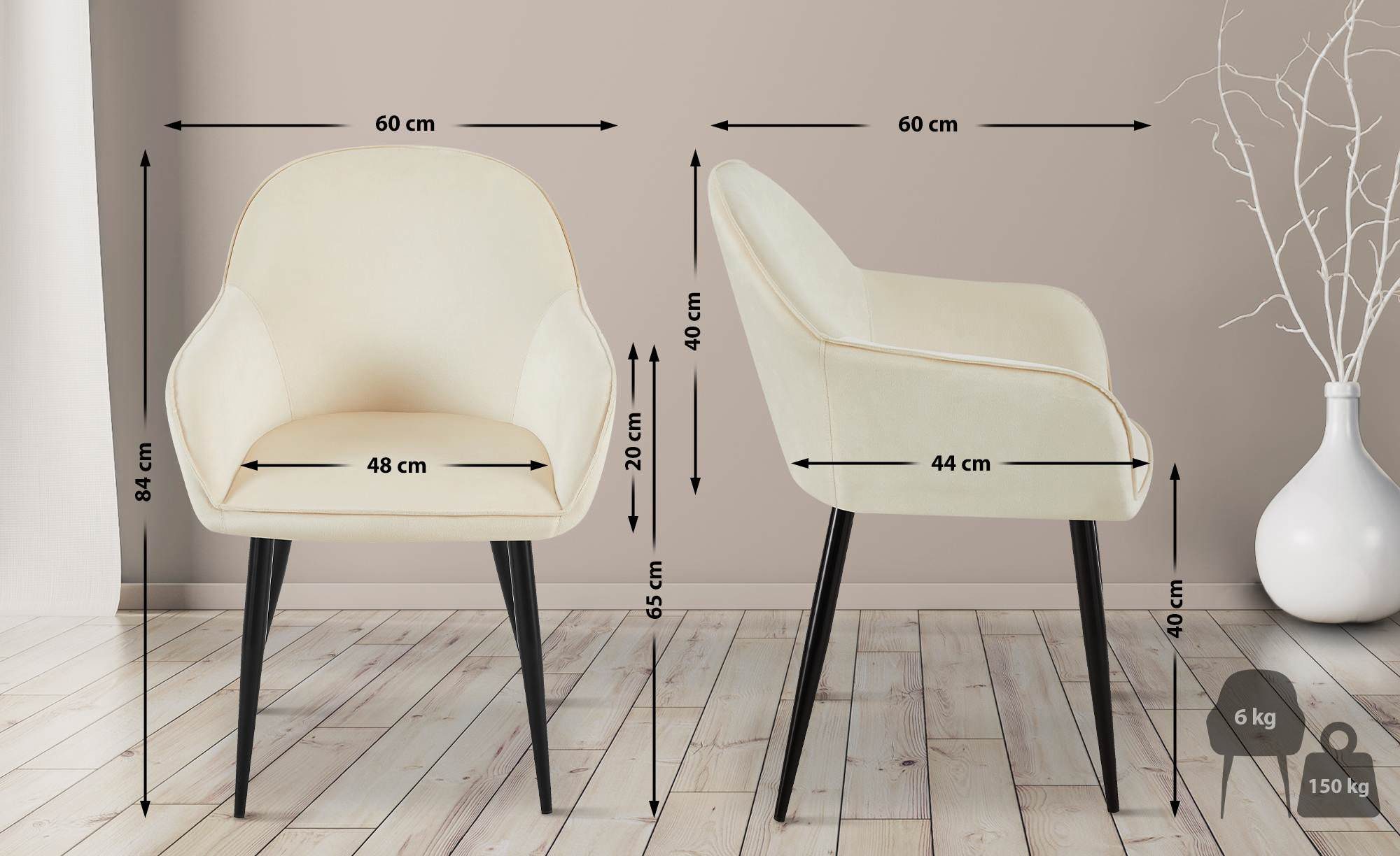 CLP Esszimmerstuhl Boise (2er Set, 2 St), Samt-Bezug und Metall-Gestell