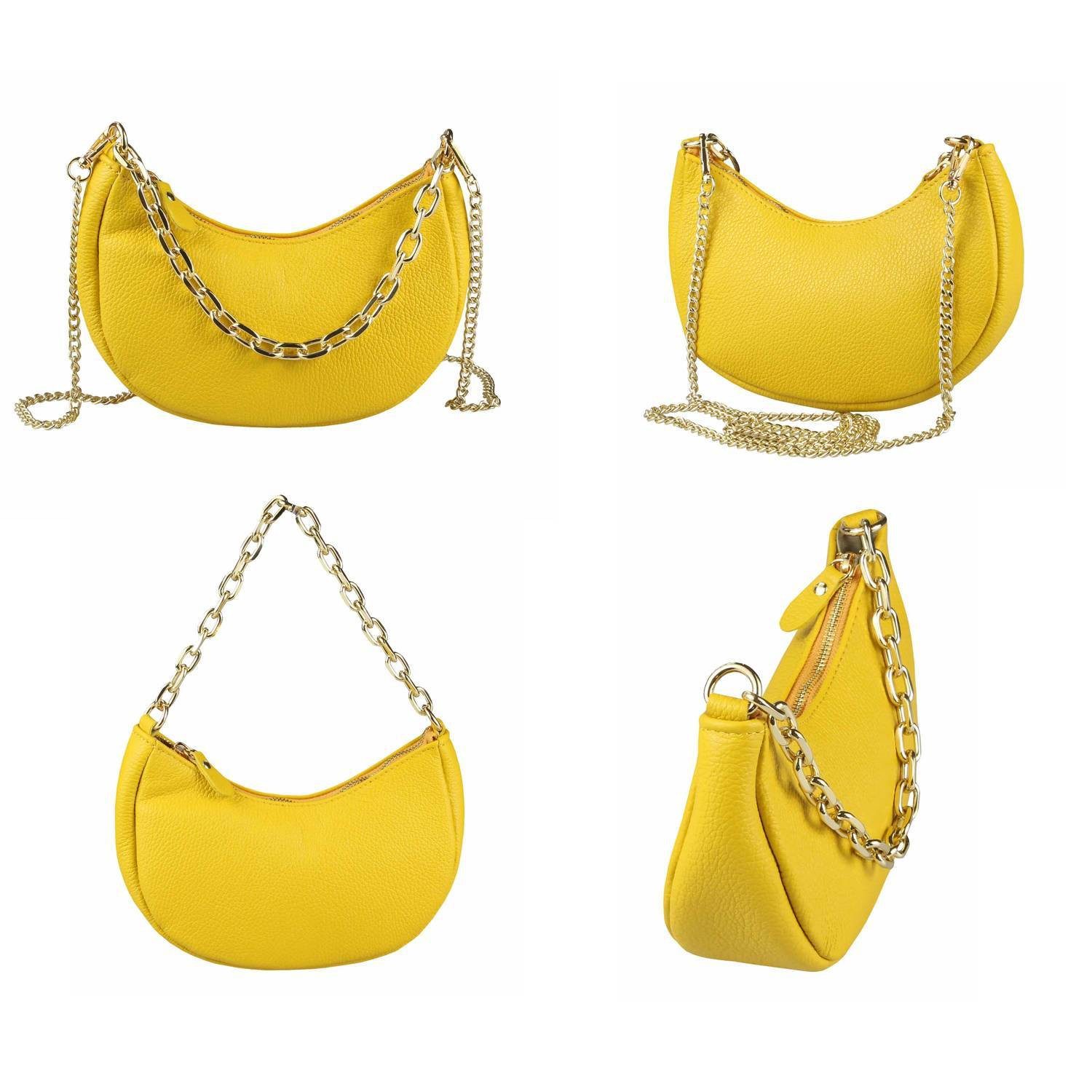 ITALYSHOP24 Schultertasche Made in Italy DAMEN LEDER TASCHE Pochette mit Kette CrossOver City Bag, Handtasche Umhängetasche Clutch Ledertasche Bodybag Schmucktasche