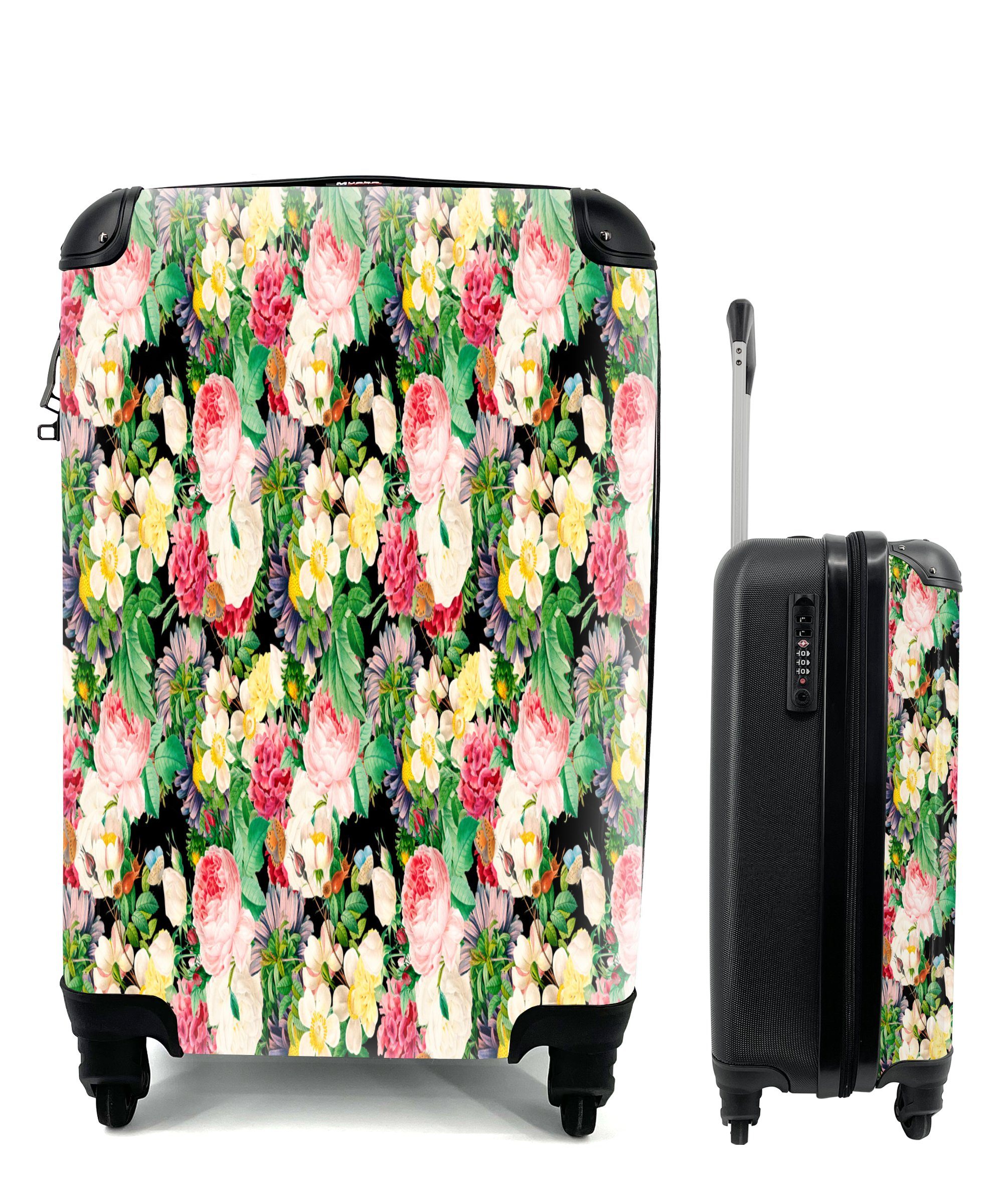 - für Handgepäckkoffer - Collage Reisetasche Farben, MuchoWow Ferien, Blumen Handgepäck 4 Reisekoffer Trolley, rollen, mit Rollen,