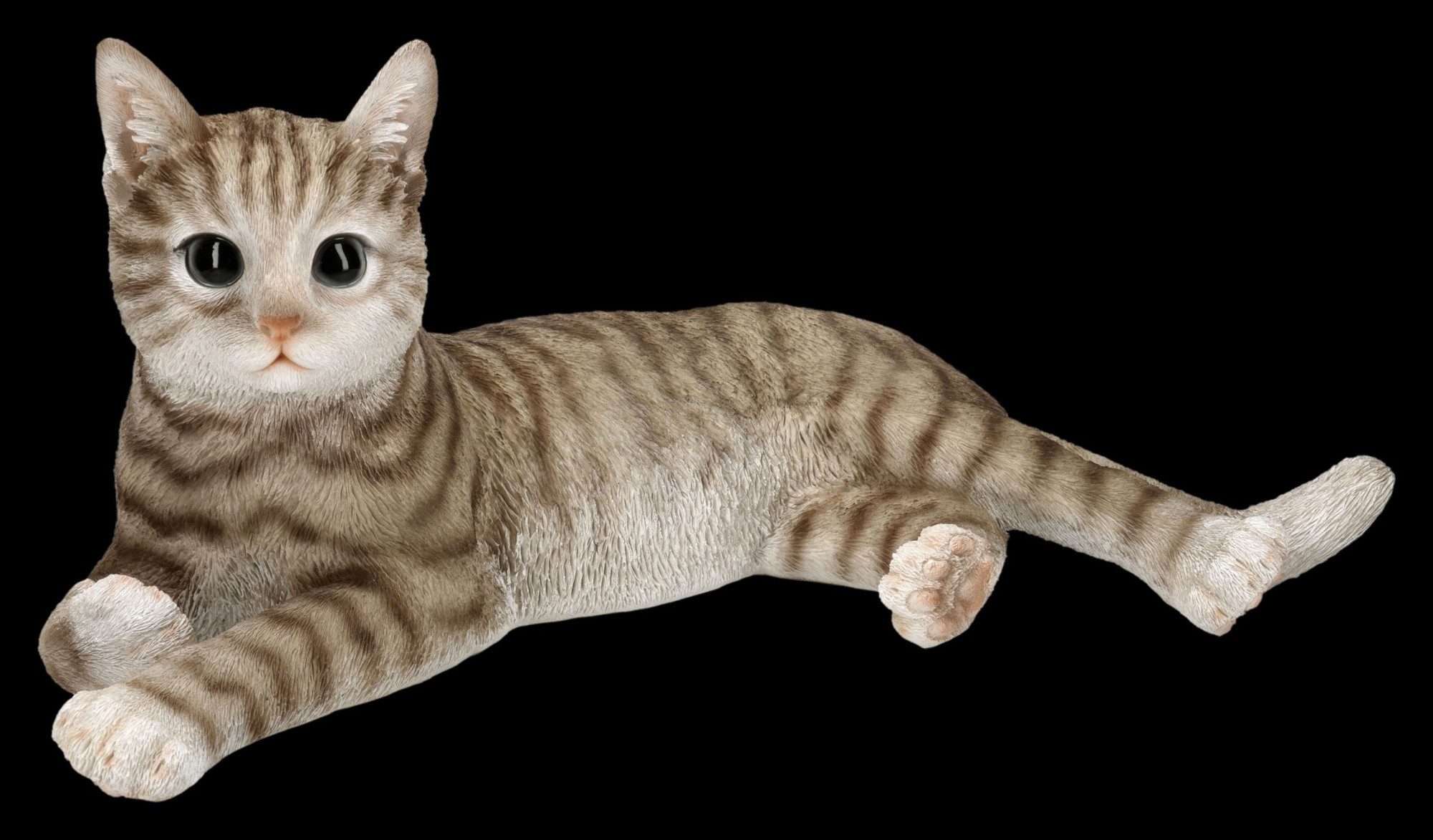 Figuren Shop GmbH Gartenfigur Katze Figur liegend grau getigert Garten Balkon Deko 37 cm Gartenfigur