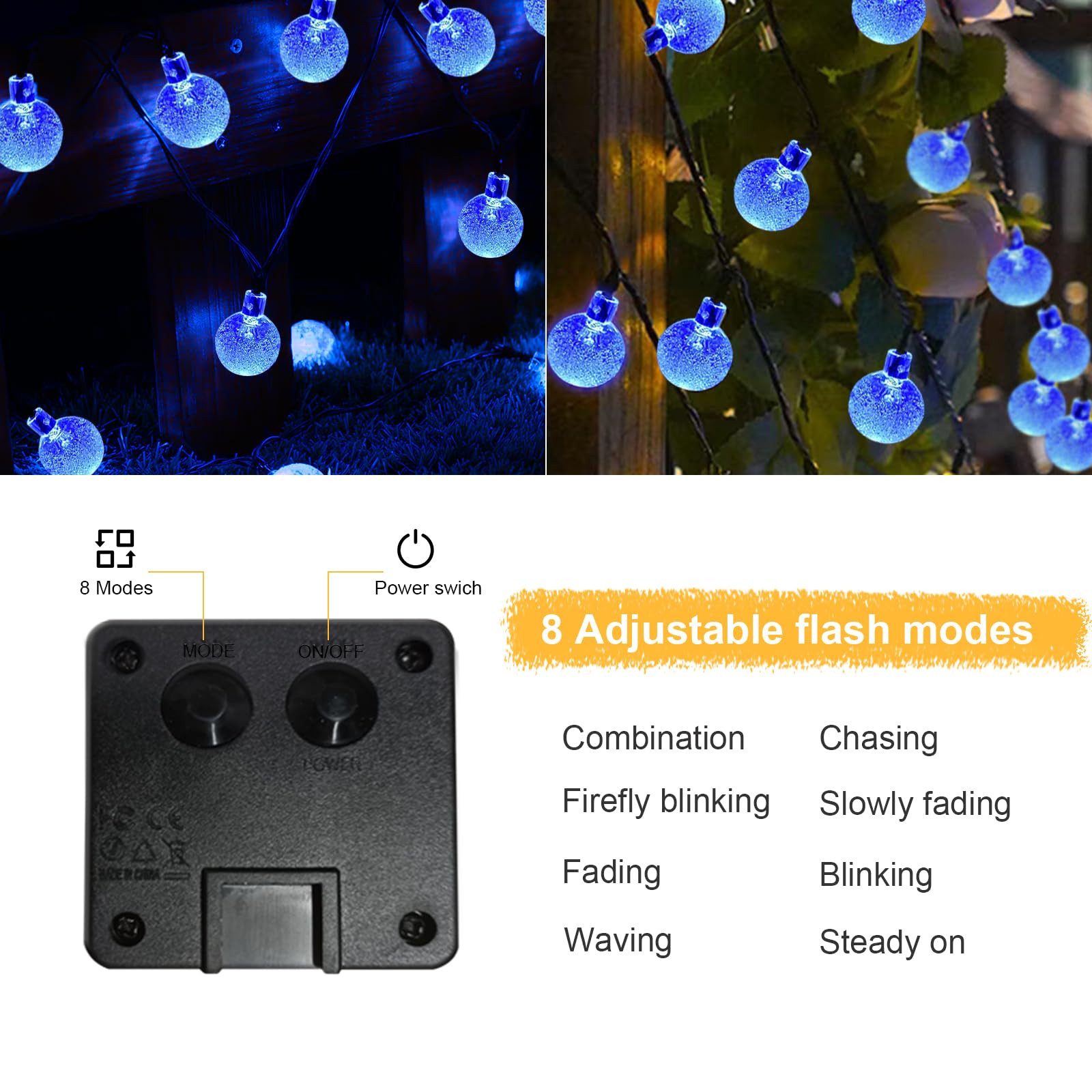 LQWELL LED Solarleuchte LED Kugel-Lichterkette Außen Solar Gartenleuchte, Kettenlicht Kristall Kugeln, Garten Terrasse Balkon Hochzeit Party Fenster – Bild 4 von 5