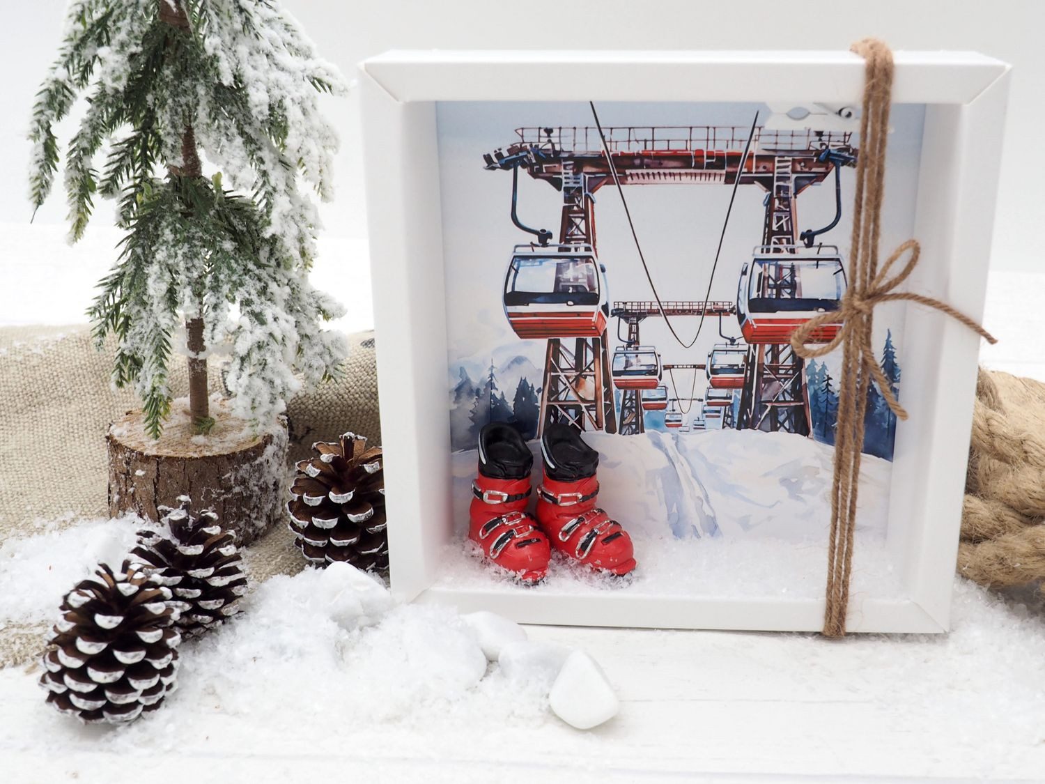 ZauberDeko Geschenkbox Geldgeschenk Verpackung Gutschein Skiurlaub Ski Rot Weihnachten – Bild 4 von 5