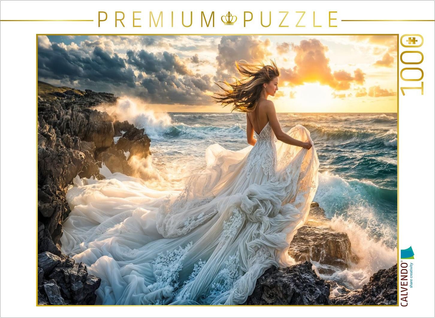 CALVENDO Puzzle CALVENDO Puzzle Braut im Abendlicht an Meeresklippen, 1000 Teile Lege, 1000 Puzzleteile