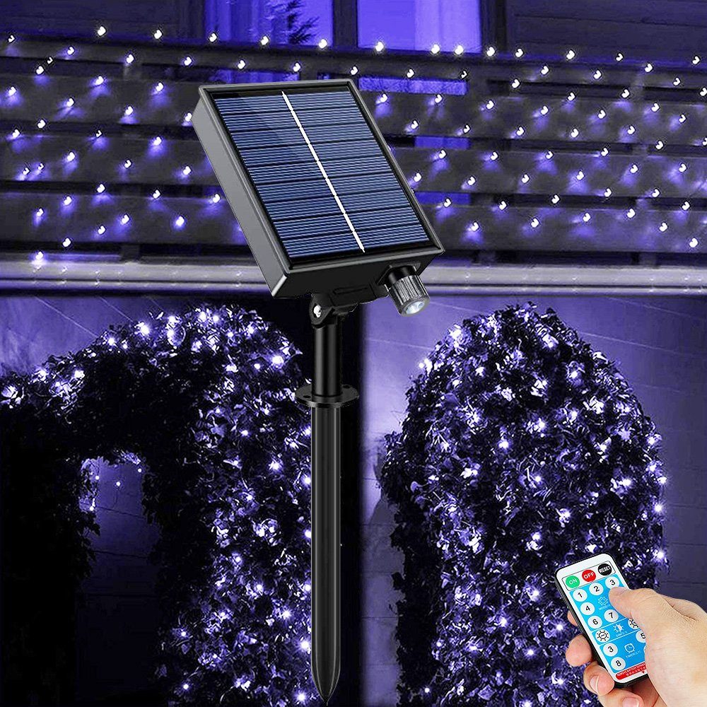 Rosnek LED-Lichterkette Solar,Wasserdichte,mit Fernsteuerungs,für Garten Hinterhof Weihnachten, LED-Netzlichter,1.5*1.5/3*2M Weiß