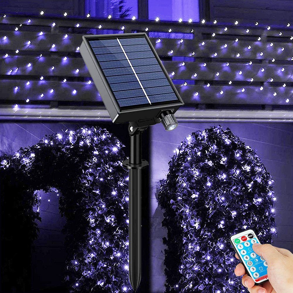 Rosnek LED-Lichterkette Solar,Wasserdichte,mit Garten Weiß Hinterhof Weihnachten, Fernsteuerungs,für LED-Netzlichter,1.5*1.5/3*2M