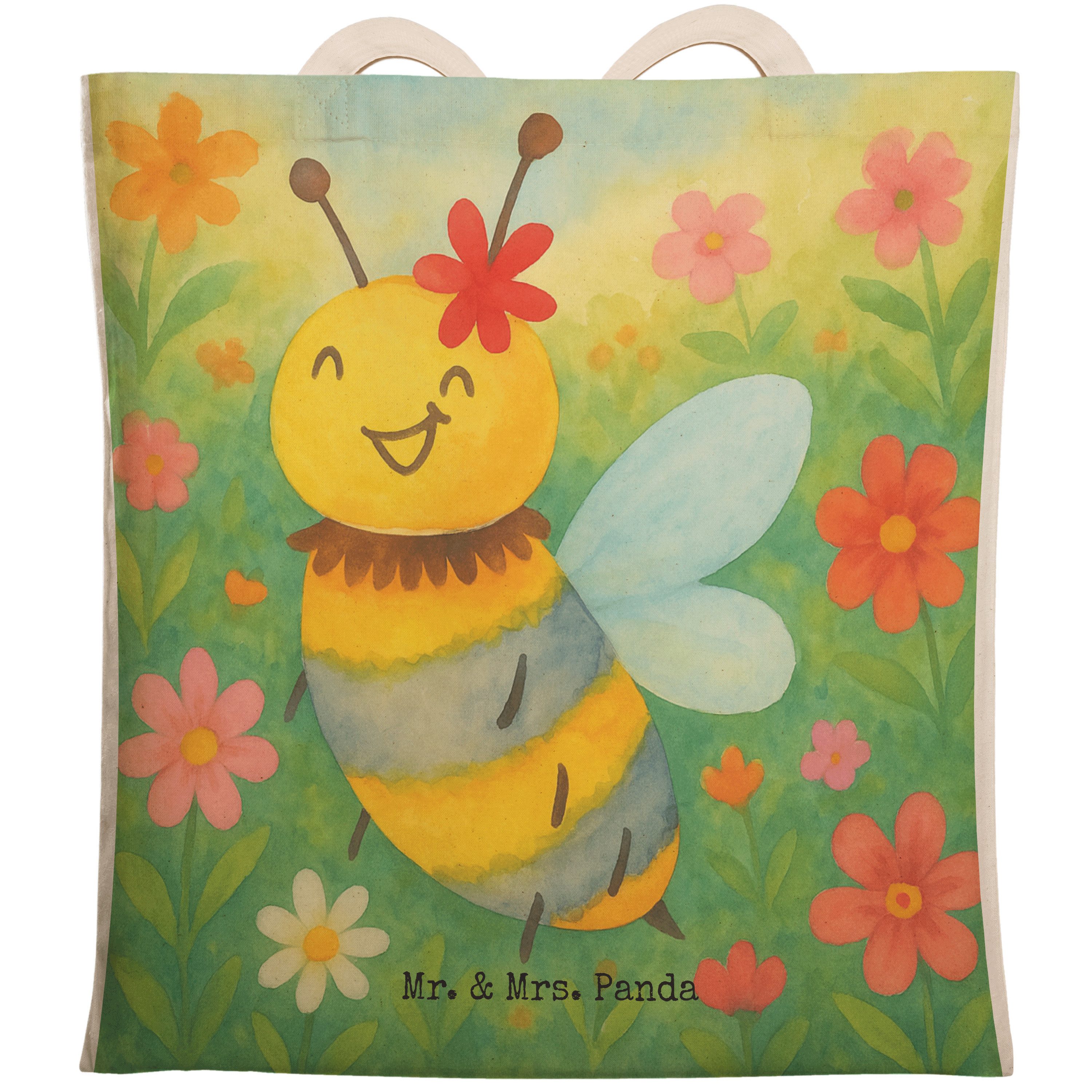 Tragetasche Biene Blume Design, Beuteltasche, Weiß, Beutel, shopping bag, Stoffbe