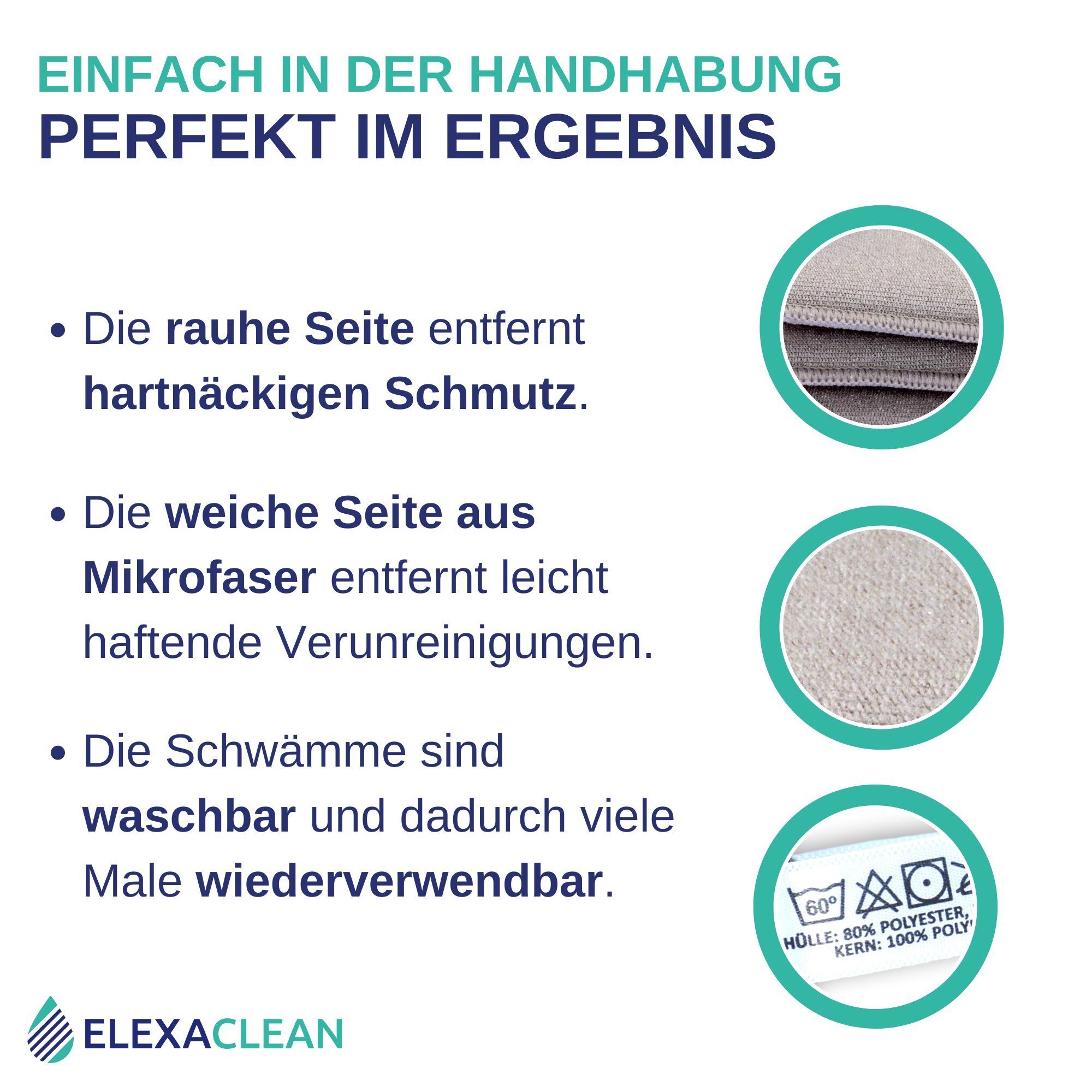 ELEXACLEAN Geschirrschwamm Waschbarer Spülschwamm, 6er Set, 10x8 cm, KLEINE VERSION